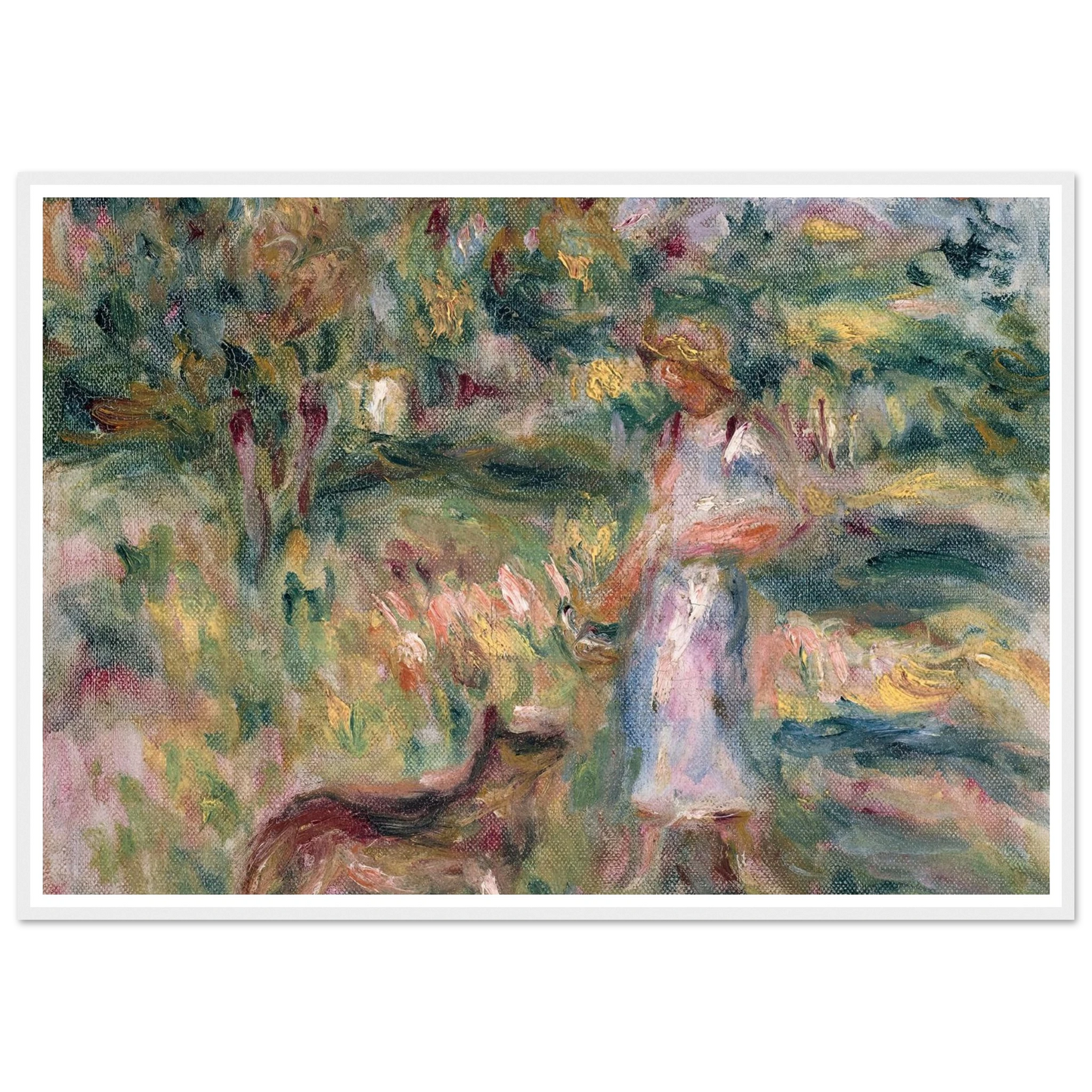 Paysage avec femme en bleu et Zaza à Cagnes (1919) Art Print | Pierre Auguste Renoir-Quipham Collections