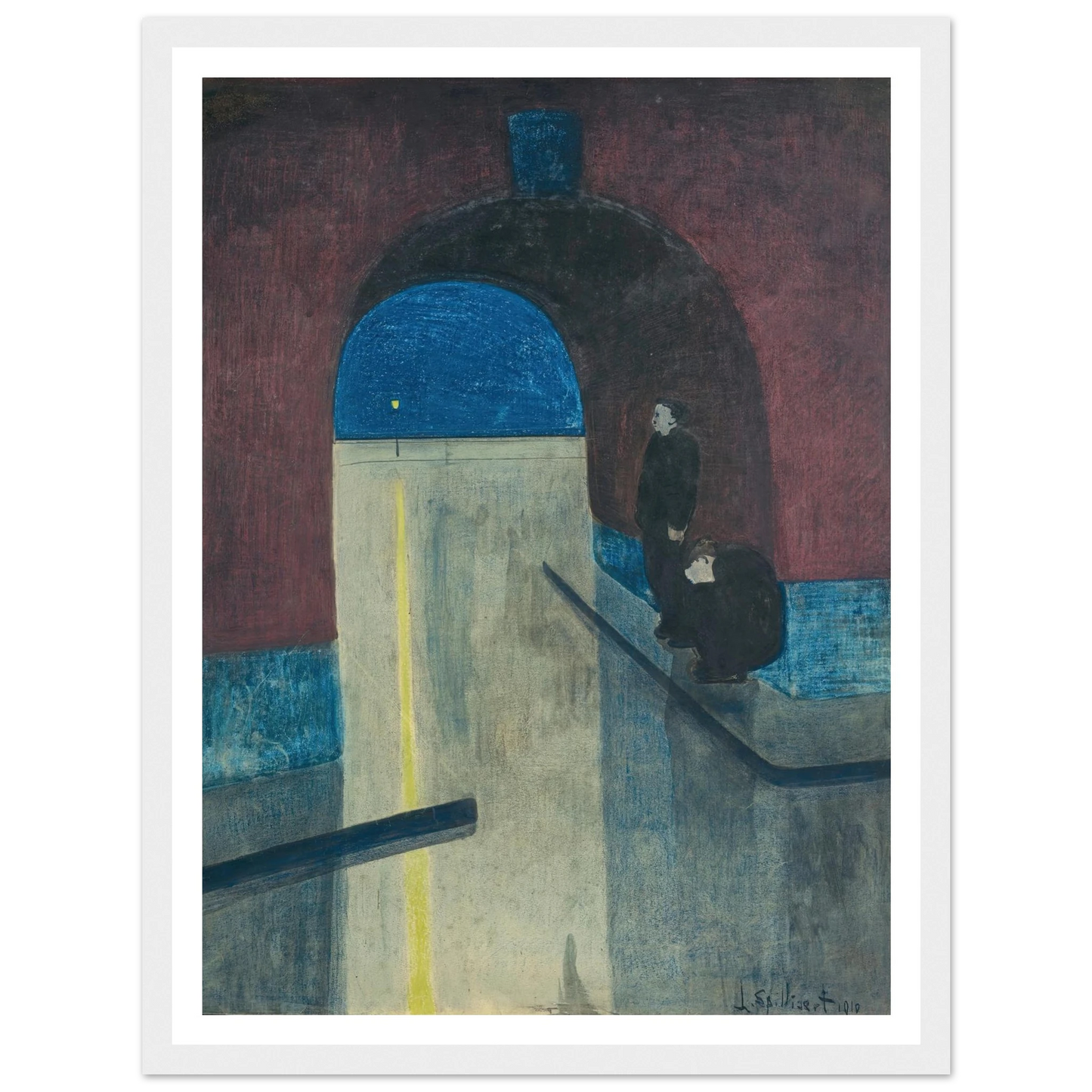 Un homme et une femme s’abritant sous une voute des Drie Gapers, Ostende (1910) Art Print | Leon Spilliaert-Quipham Collections