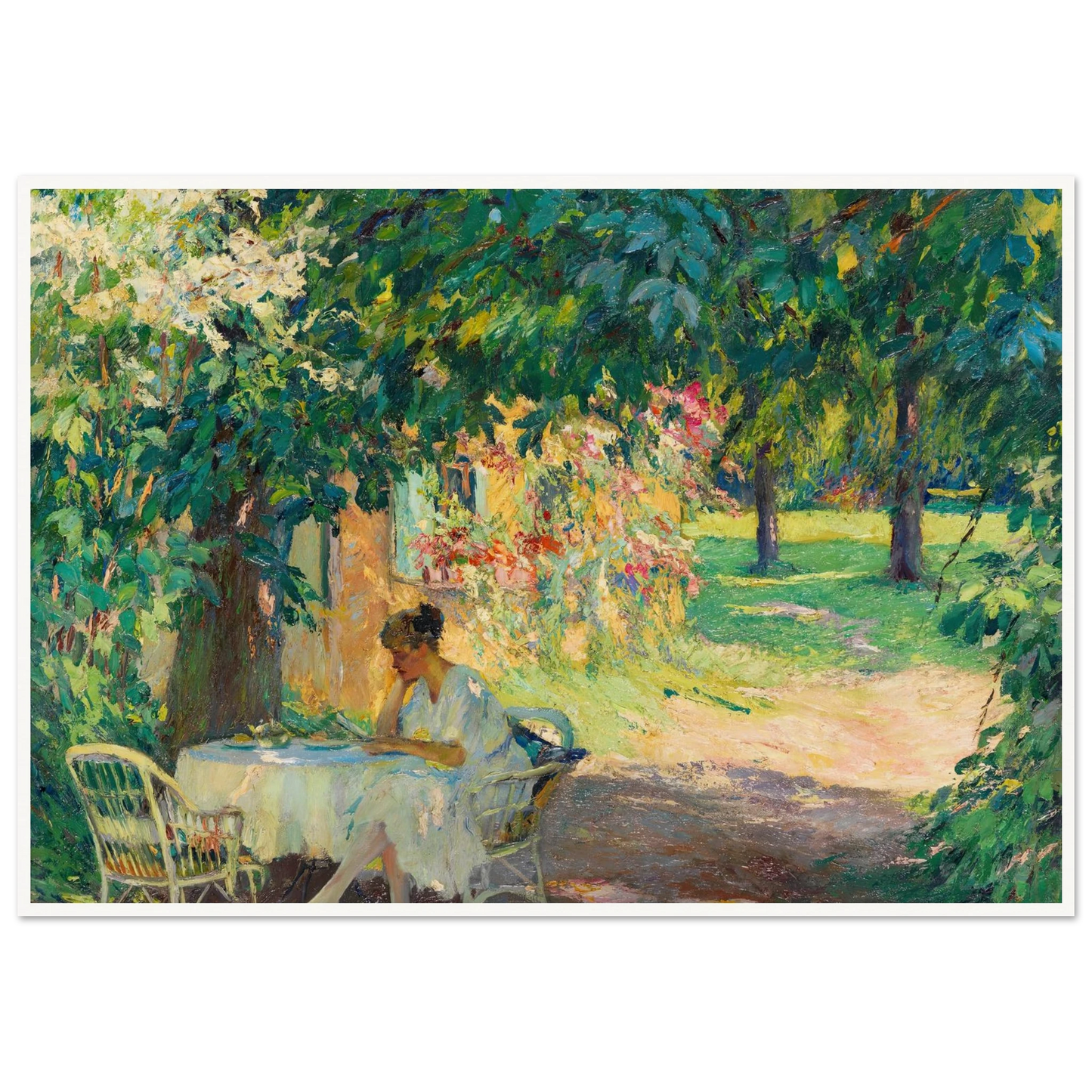 Summer in the garden of the artist’s villa on Lake Starnberg (1920) Art Print | Edward Cucue-Quipham Collections