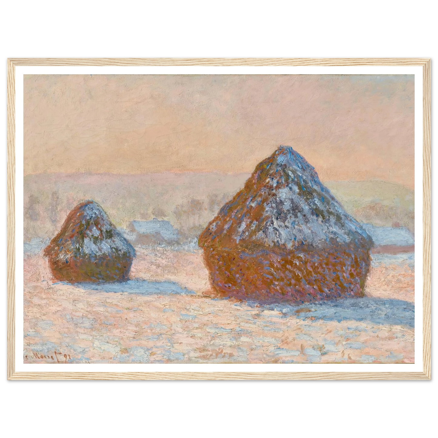 Wheatstacks, Snow Effect, Morning (1891) Art Print | Claude Monet-Quipham Collections