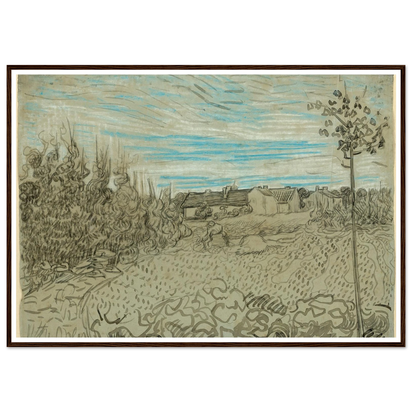 Cottages with a Woman Working in the Middle Ground (1890) Art Print | Vincent van Gogh-Quipham Collections