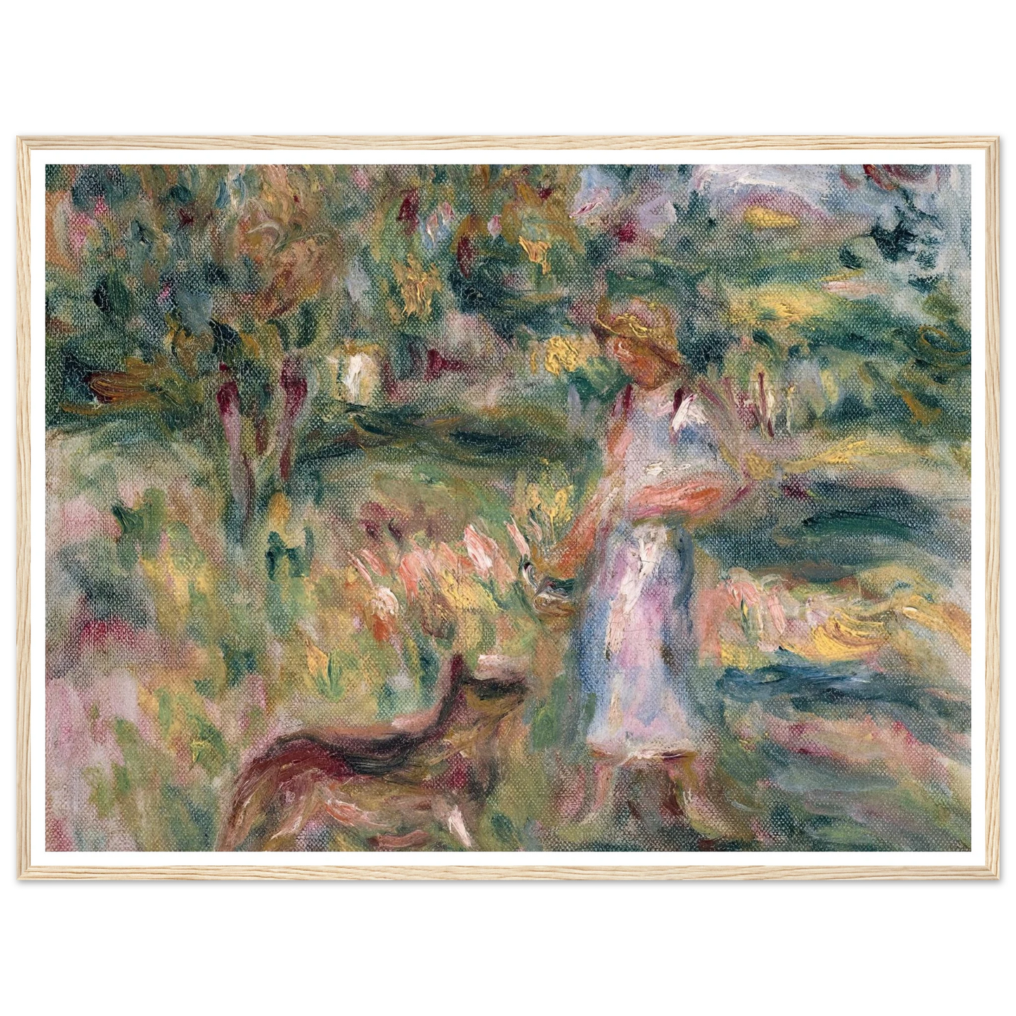 Paysage avec femme en bleu et Zaza à Cagnes (1919) Art Print | Pierre Auguste Renoir-Quipham Collections
