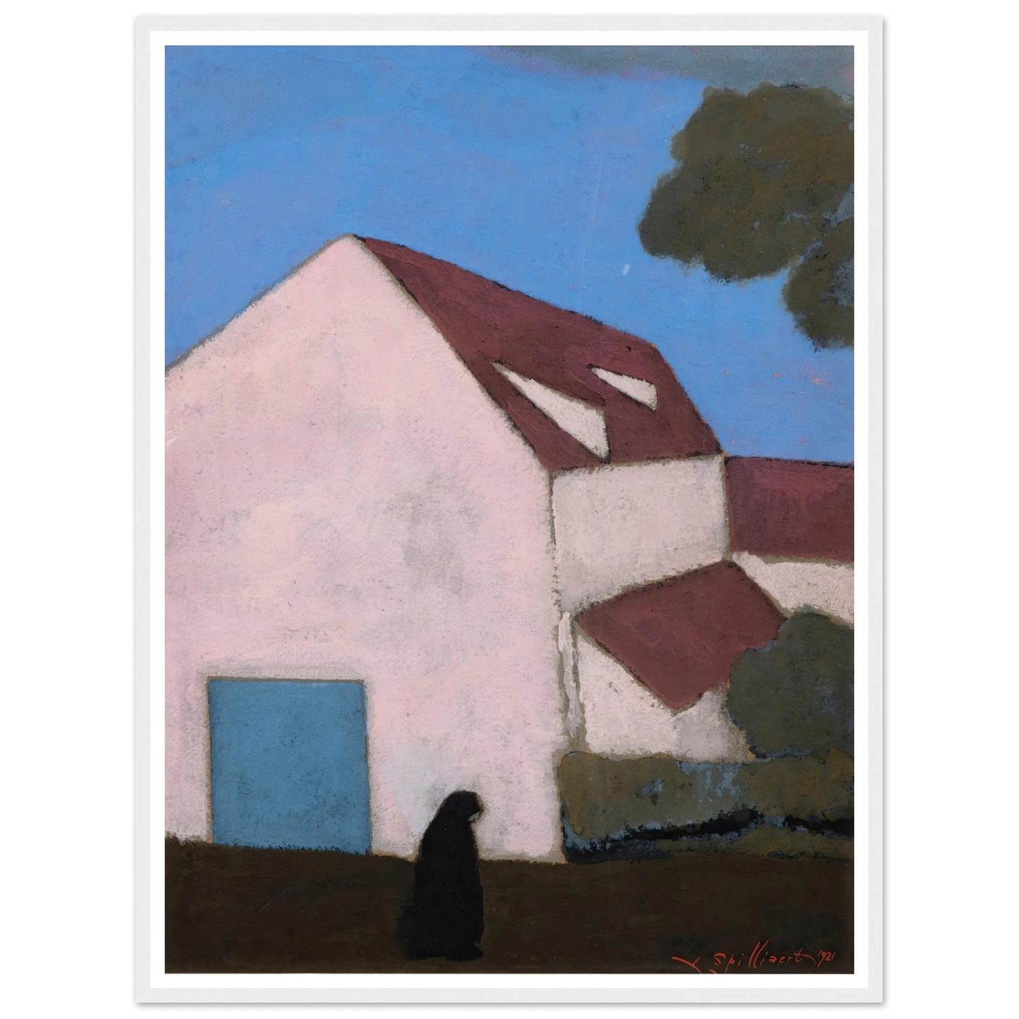 Ferme à la façade rose, silhouette de femme (1921) Art Print | Leon Spilliaert-Quipham Collections