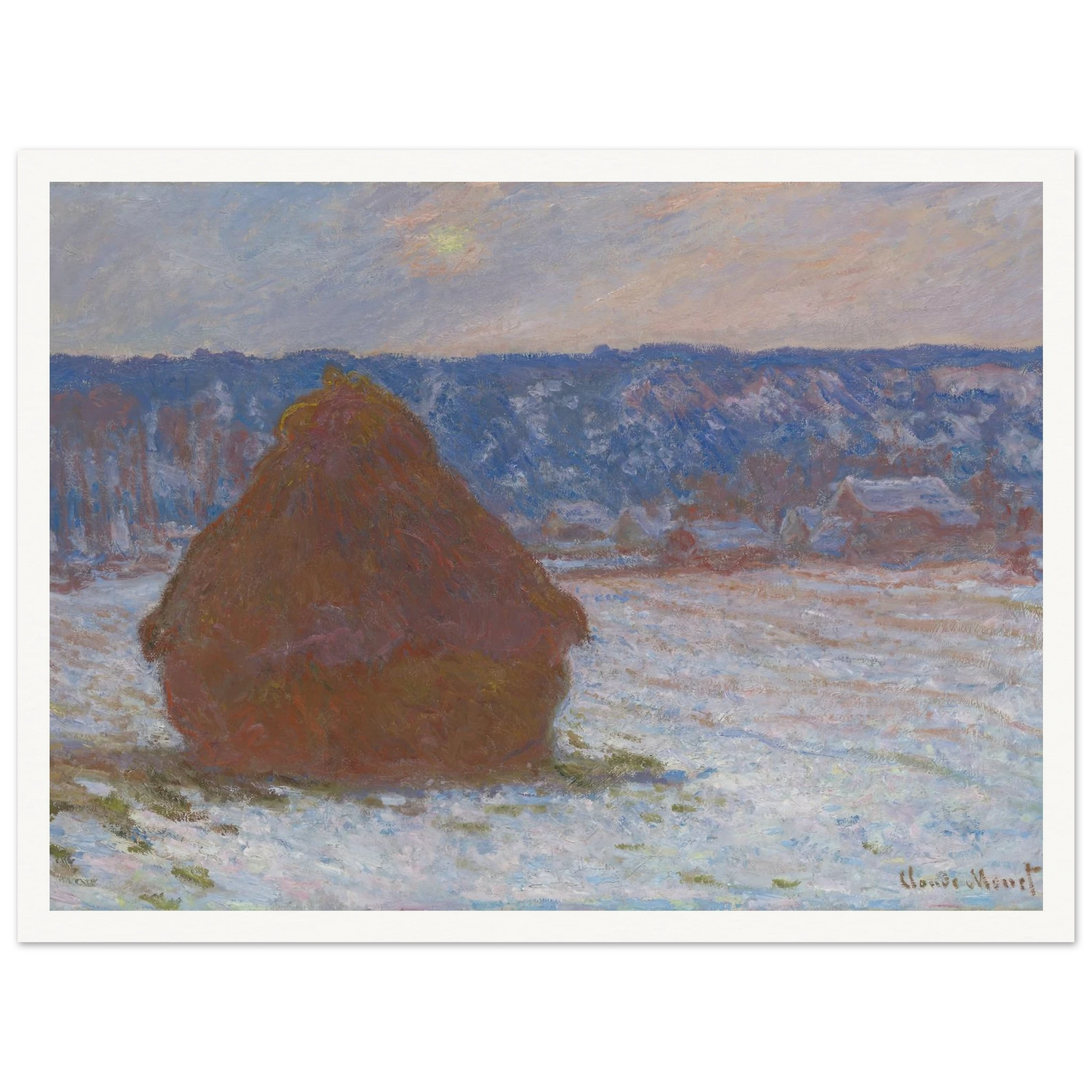 Stack of Wheat (Snow Effect, Overcast Day) (1890-91) Art Print | Claude Monet-Quipham Collections