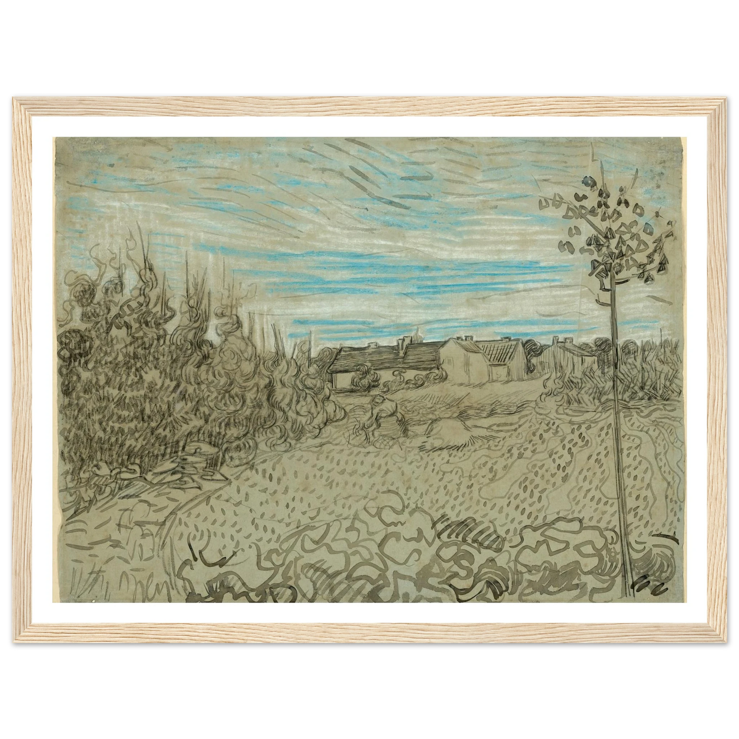 Cottages with a Woman Working in the Middle Ground (1890) Art Print | Vincent van Gogh-Quipham Collections