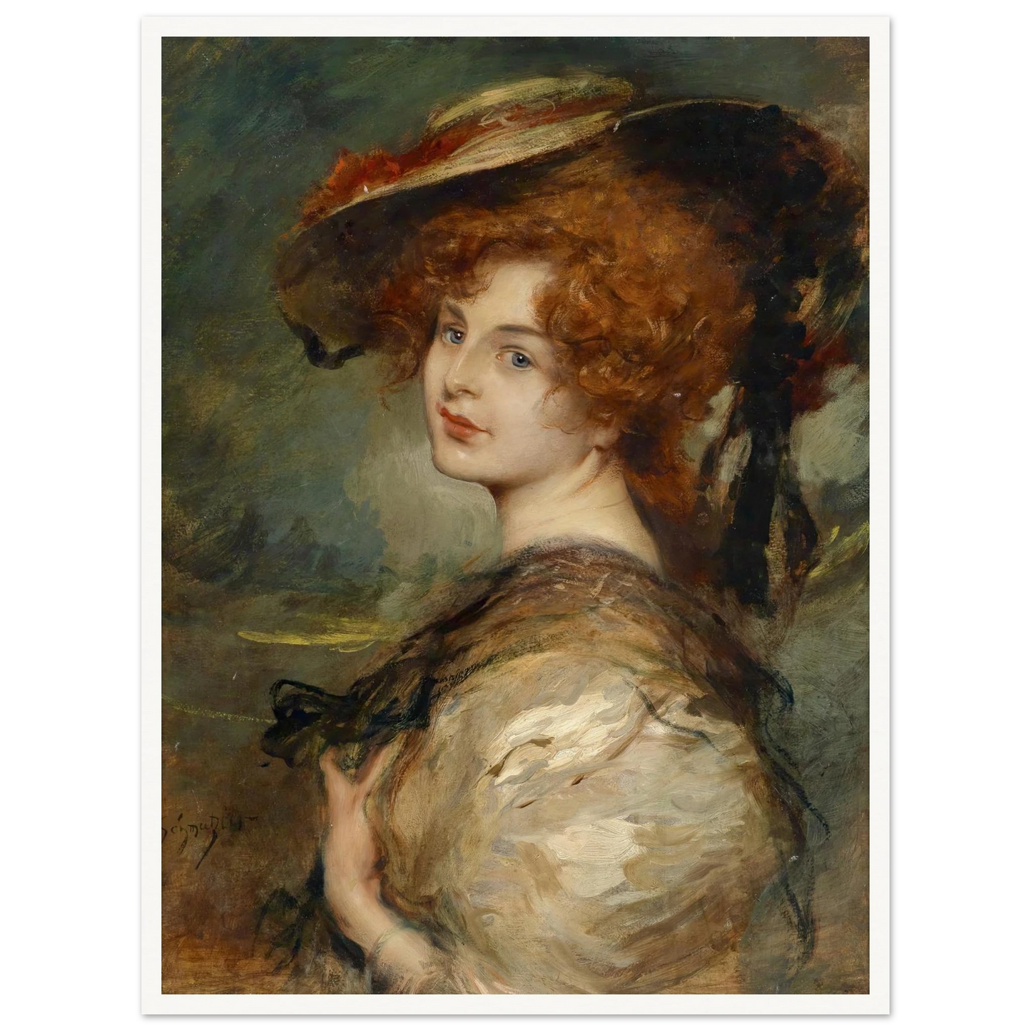 Bildnis einer Dame mit rotem Haar und Hut Art Print | Leopold Schmutzler-Quipham Collections