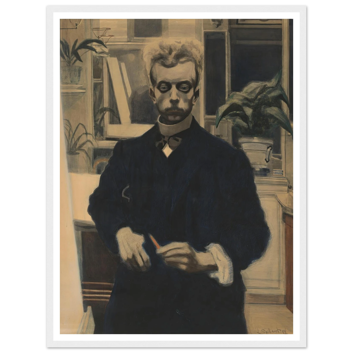 Zelfportret met rood potlood (1908) Art Print | Leon Spilliaert-Quipham Collections