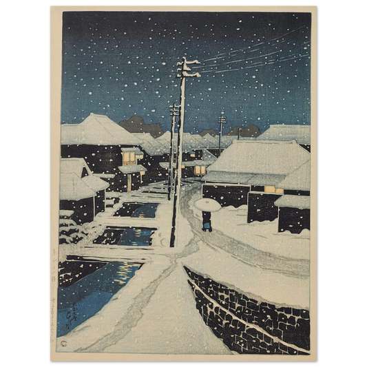 Yuki ni fururu Terajima mura (Evening snow at Terajima Village) (1920) Art Print | Kawase Hasui-Quipham Collections