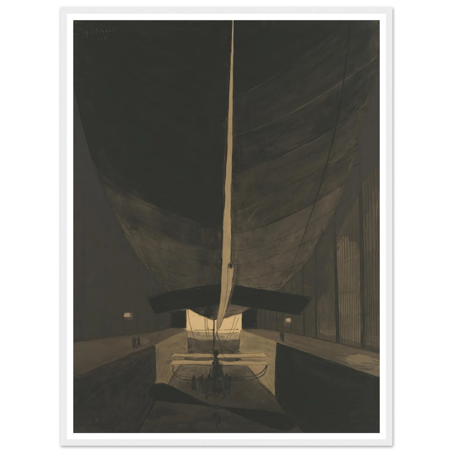 Het luchtschip Belgique II in zijn loods (1910) Art Print | Leon Spilliaert-Quipham Collections