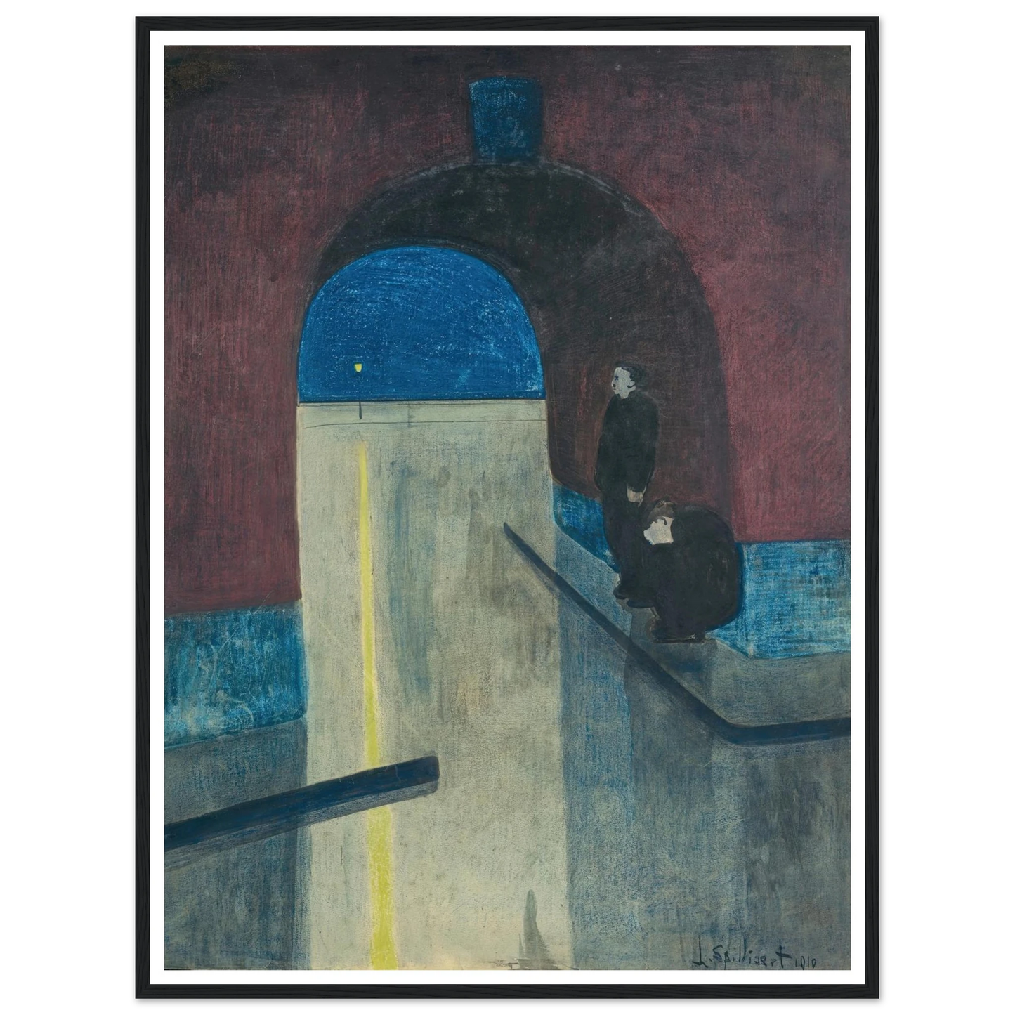 Un homme et une femme s’abritant sous une voute des Drie Gapers, Ostende (1910) Art Print | Leon Spilliaert-Quipham Collections