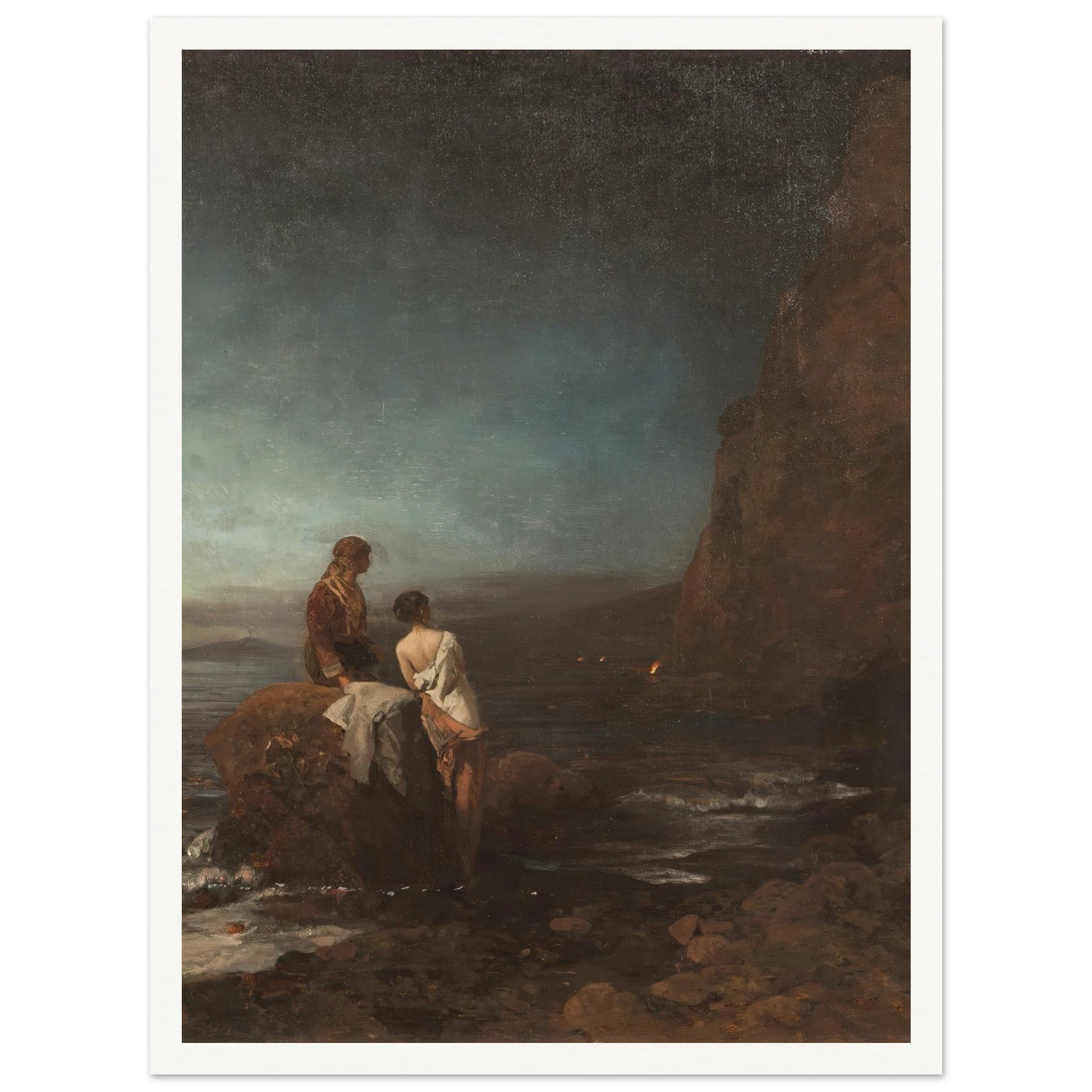 Night by the beach of Naples (1880) Art Print | Oswald Achenbach-Quipham Collections