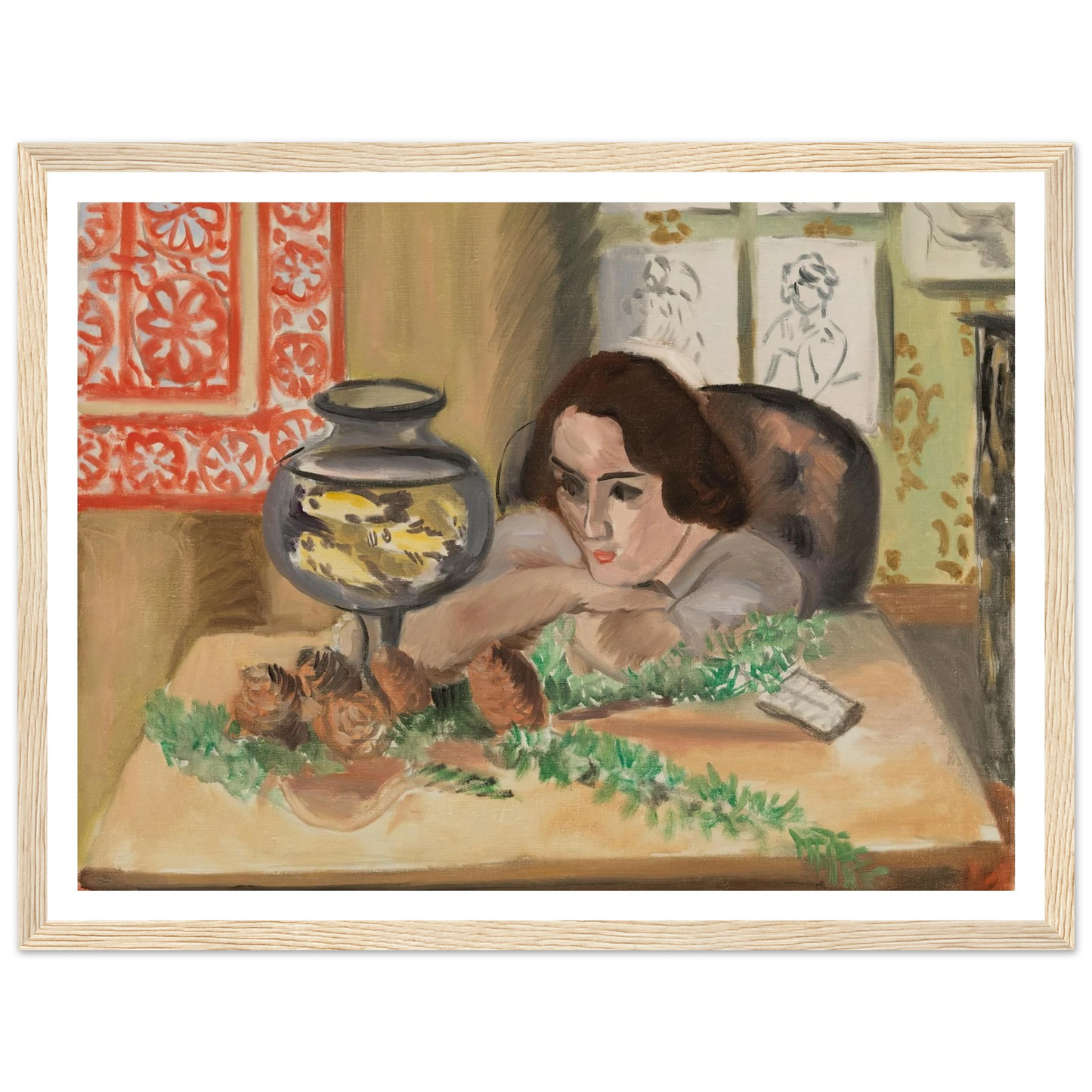 Young Woman before an Aquarium (Jeune fille devant un aquarium) (1921-1922) Art Print | Henri Matisse-Quipham Collections
