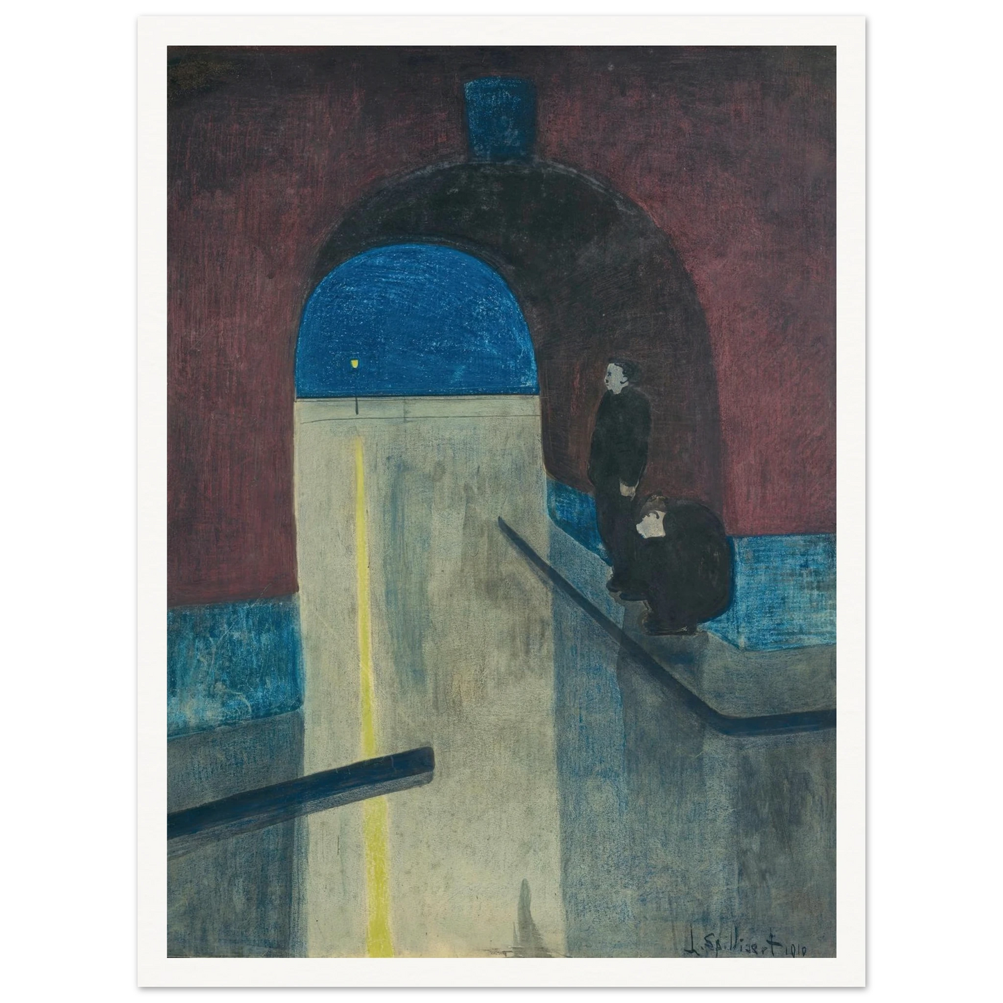 Un homme et une femme s’abritant sous une voute des Drie Gapers, Ostende (1910) Art Print | Leon Spilliaert-Quipham Collections