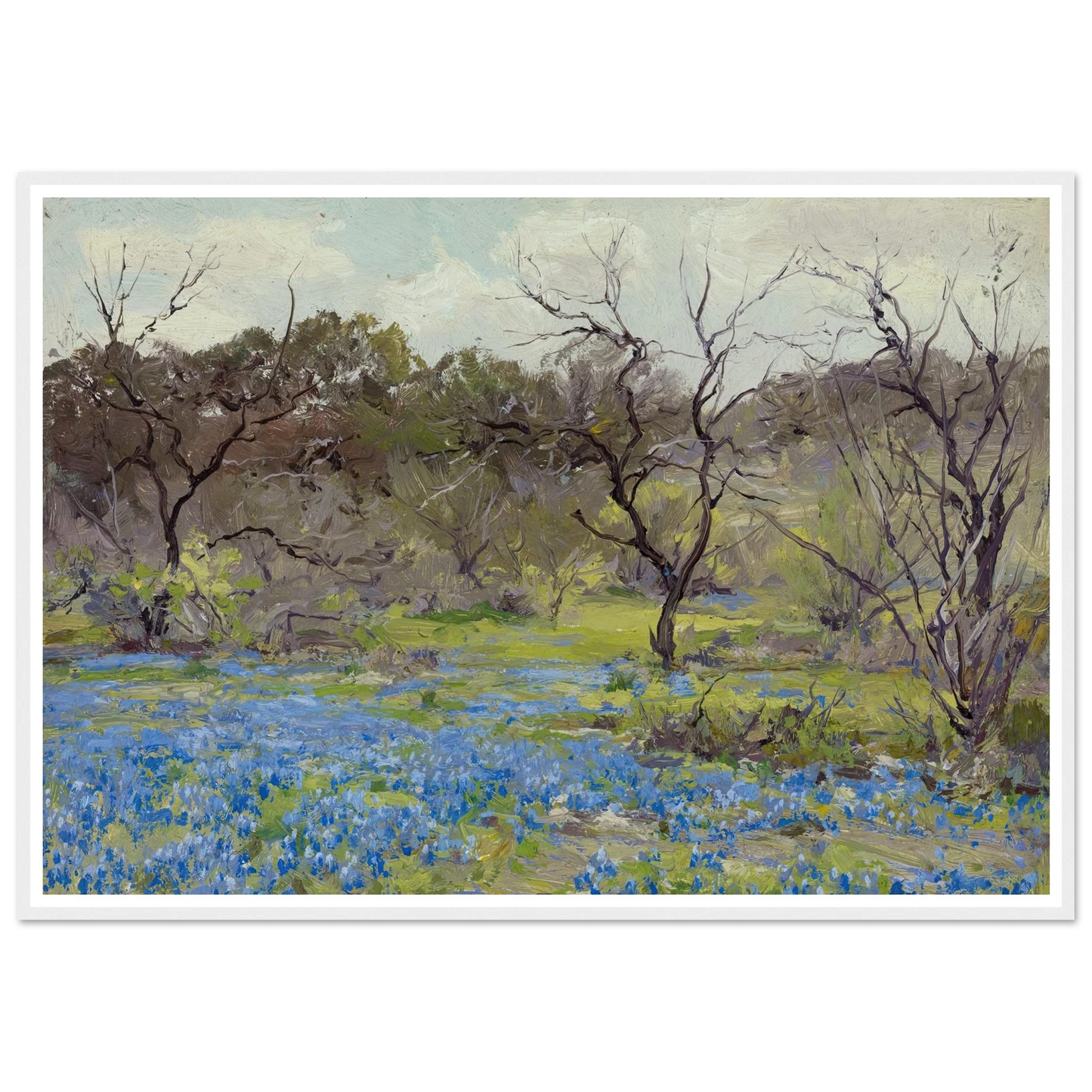 Early Spring—Bluebonnets and Mesquite (1919) Art Print | Julian Onderdonk - Framed Poster - 30x40 cm / 12x16″ - Black frame