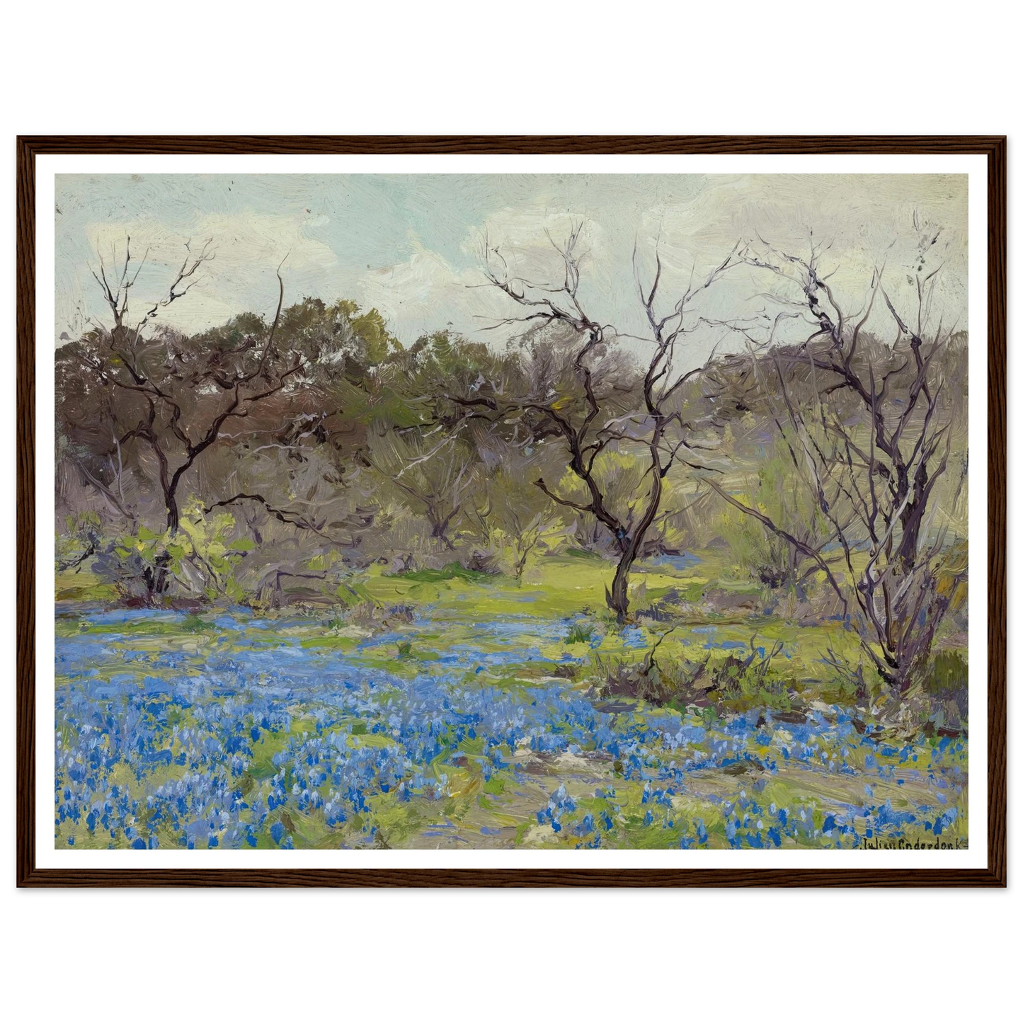 Early Spring—Bluebonnets and Mesquite (1919) Art Print | Julian Onderdonk - Framed Poster - 30x40 cm / 12x16″ - Black frame
