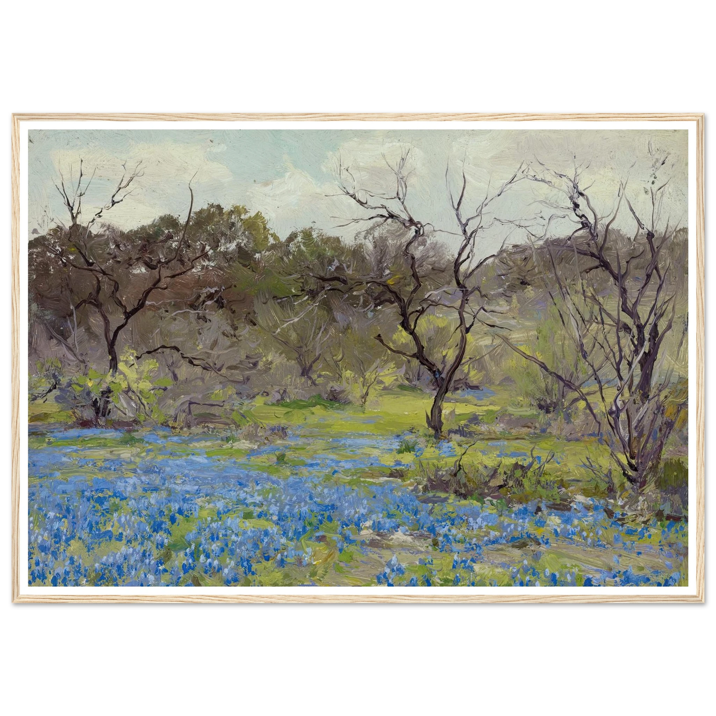 Early Spring—Bluebonnets and Mesquite (1919) Art Print | Julian Onderdonk - Framed Poster - 30x40 cm / 12x16″ - Black frame