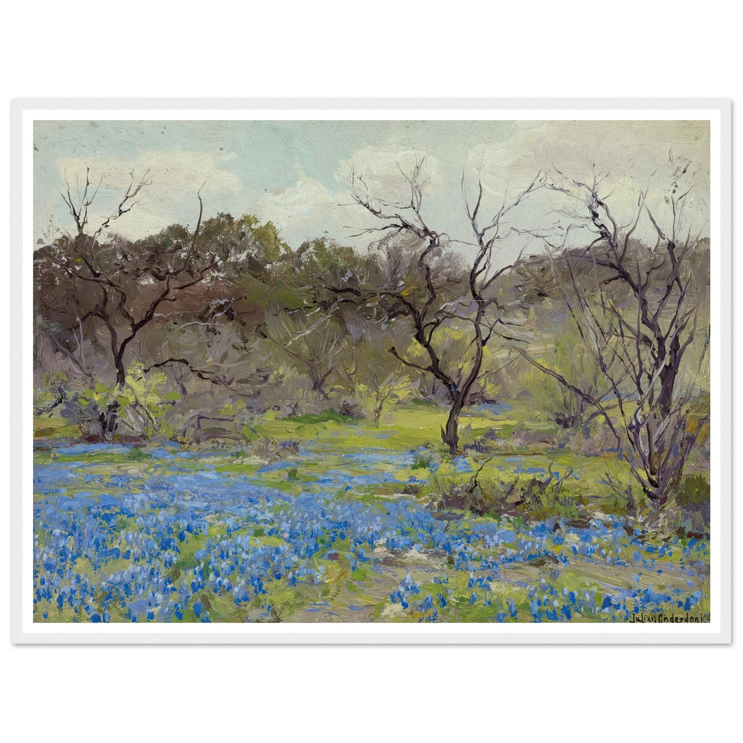 Early Spring—Bluebonnets and Mesquite (1919) Art Print | Julian Onderdonk - Framed Poster - 30x40 cm / 12x16″ - Black frame