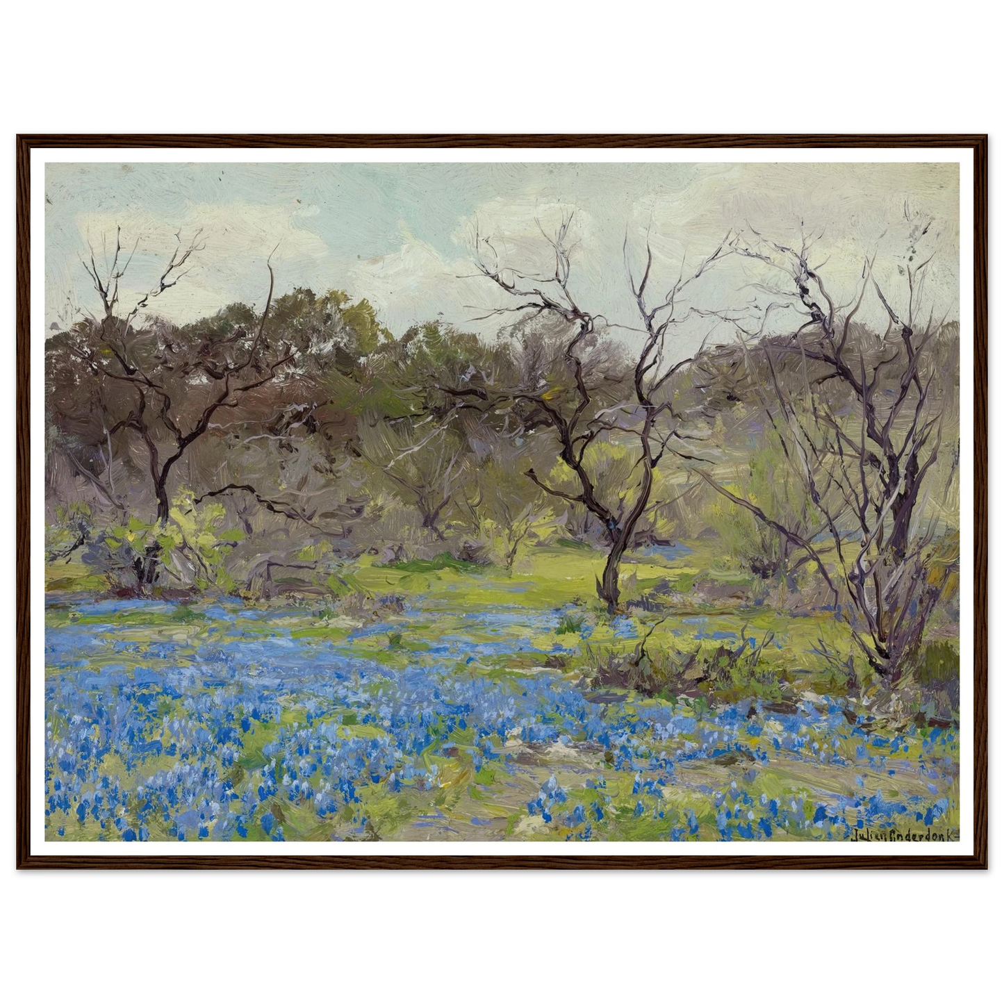 Early Spring—Bluebonnets and Mesquite (1919) Art Print | Julian Onderdonk - Framed Poster - 30x40 cm / 12x16″ - Black frame