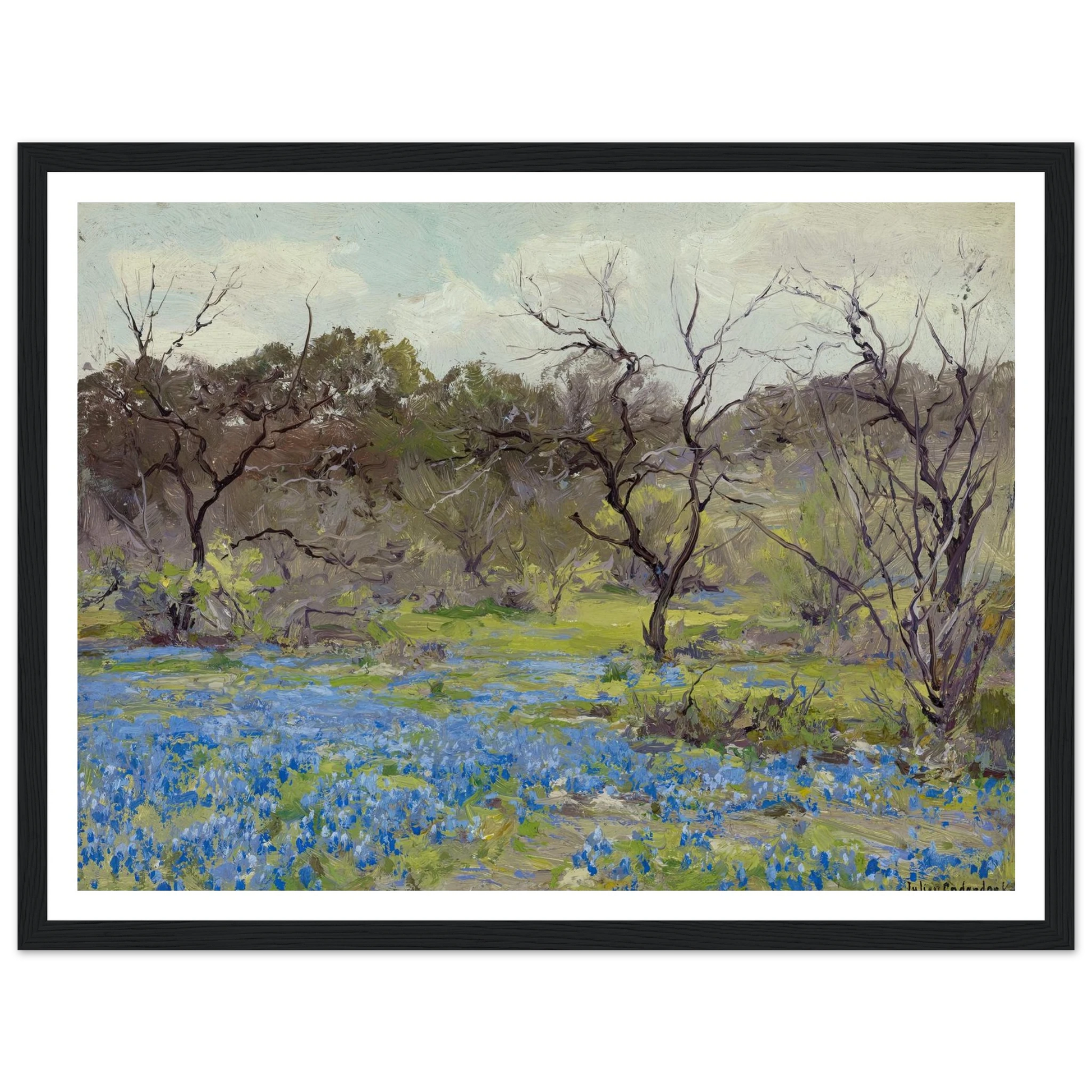 Early Spring—Bluebonnets and Mesquite (1919) Art Print | Julian Onderdonk - Framed Poster - 30x40 cm / 12x16″ - Black frame