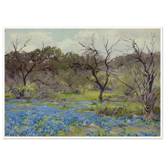 Early Spring—Bluebonnets and Mesquite (1919) Art Print | Julian Onderdonk - Framed Poster - 30x40 cm / 12x16″ - Black frame