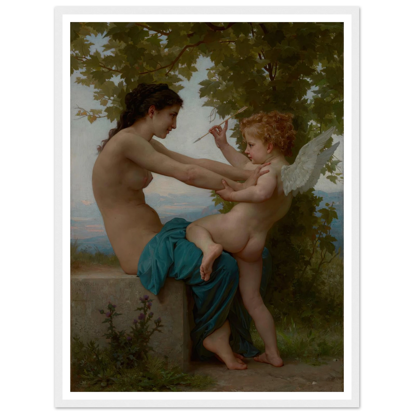A Young Girl Defending Herself against Eros (about 1880) Art Print | William Bouguereau-Quipham Collections