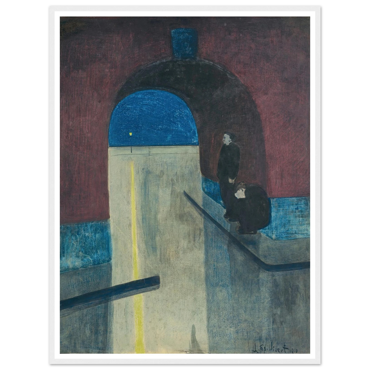Un homme et une femme s’abritant sous une voute des Drie Gapers, Ostende (1910) Art Print | Leon Spilliaert-Quipham Collections