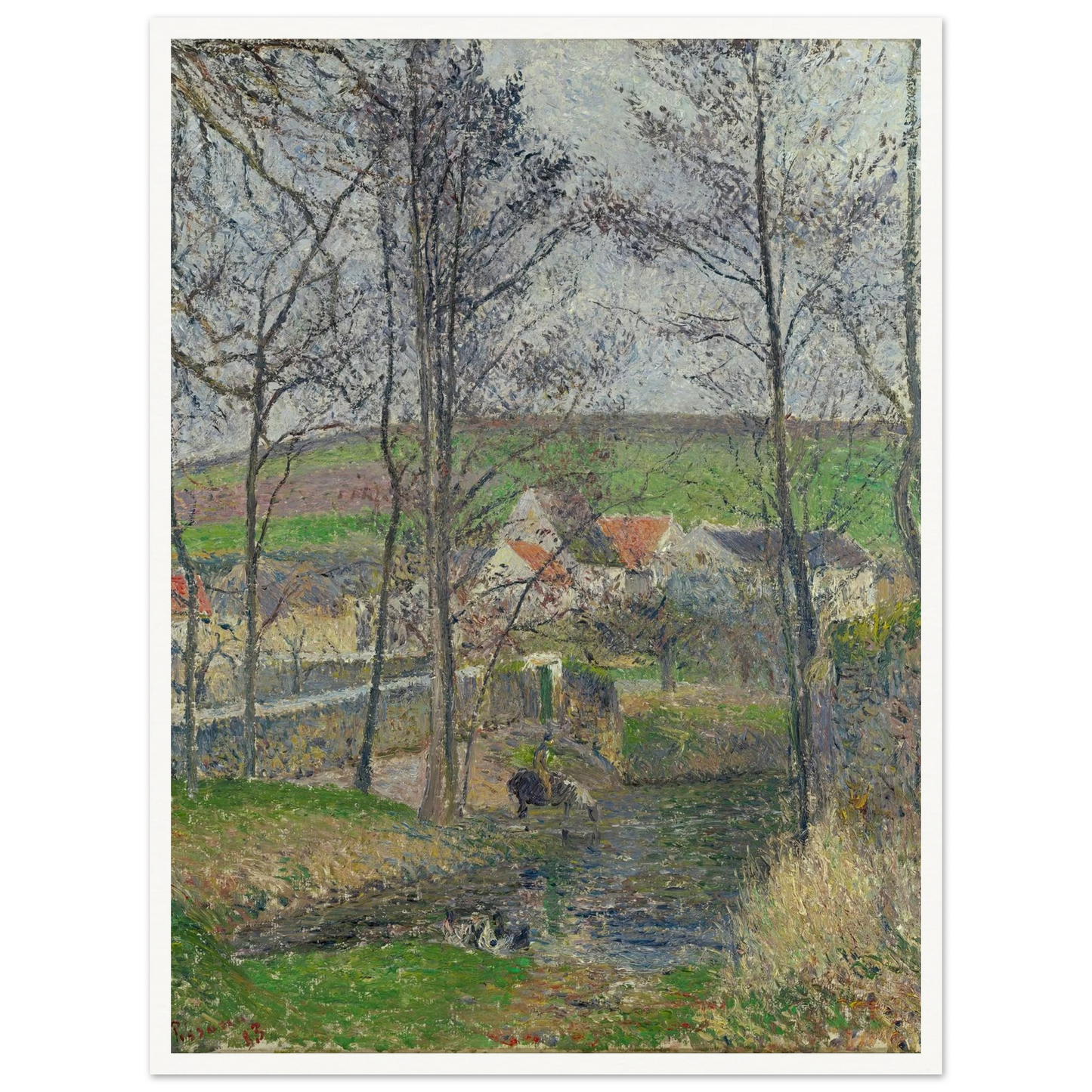The banks of the Viosne at Osny in grey weather, winter Art Print | Camille Pissarro-Quipham Collections