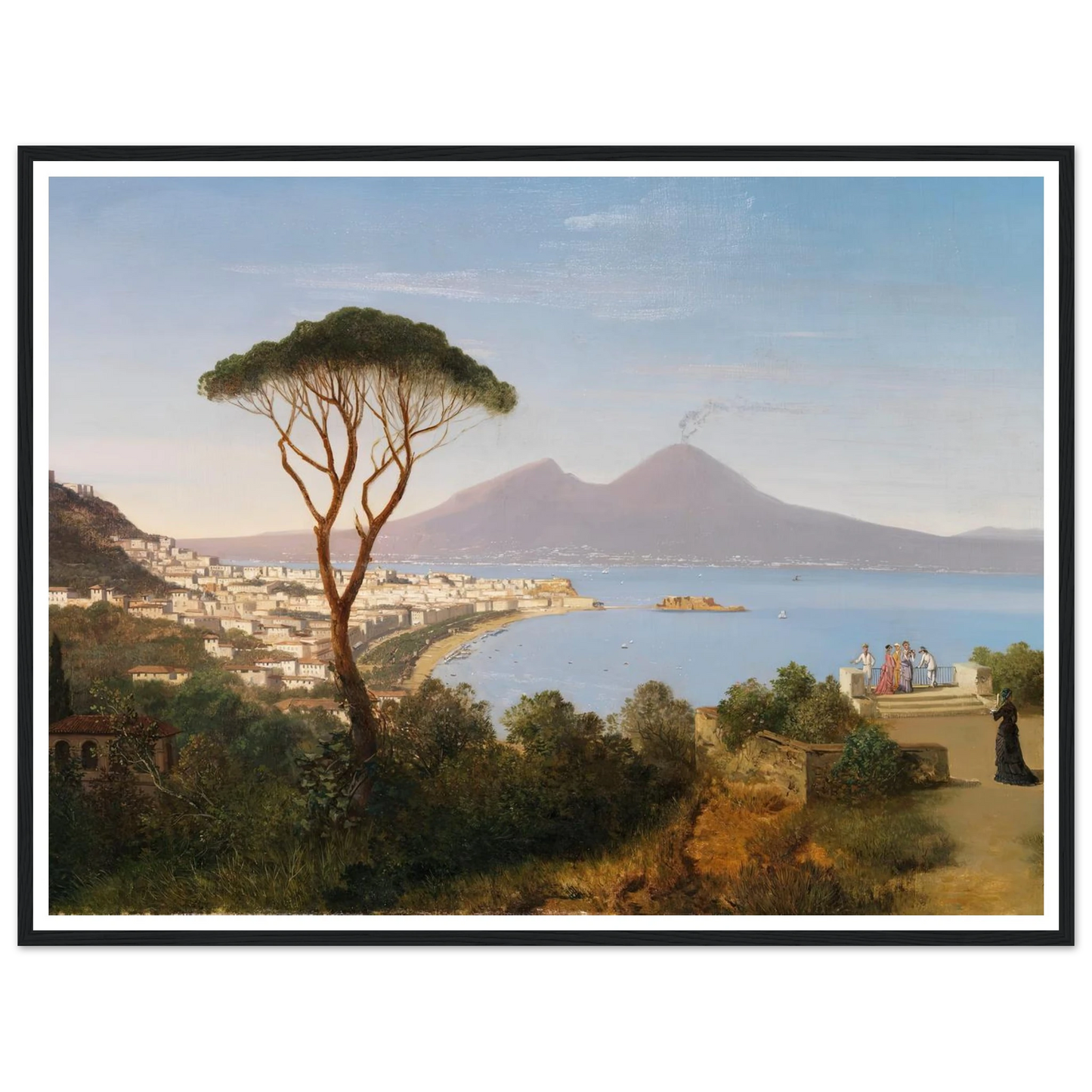 Blick vom Posillipo auf die weite Bucht von Neapel mit rauchendem Vesuv (Ca. 1850) Art Print | Albert Zimmermann-Quipham Collections
