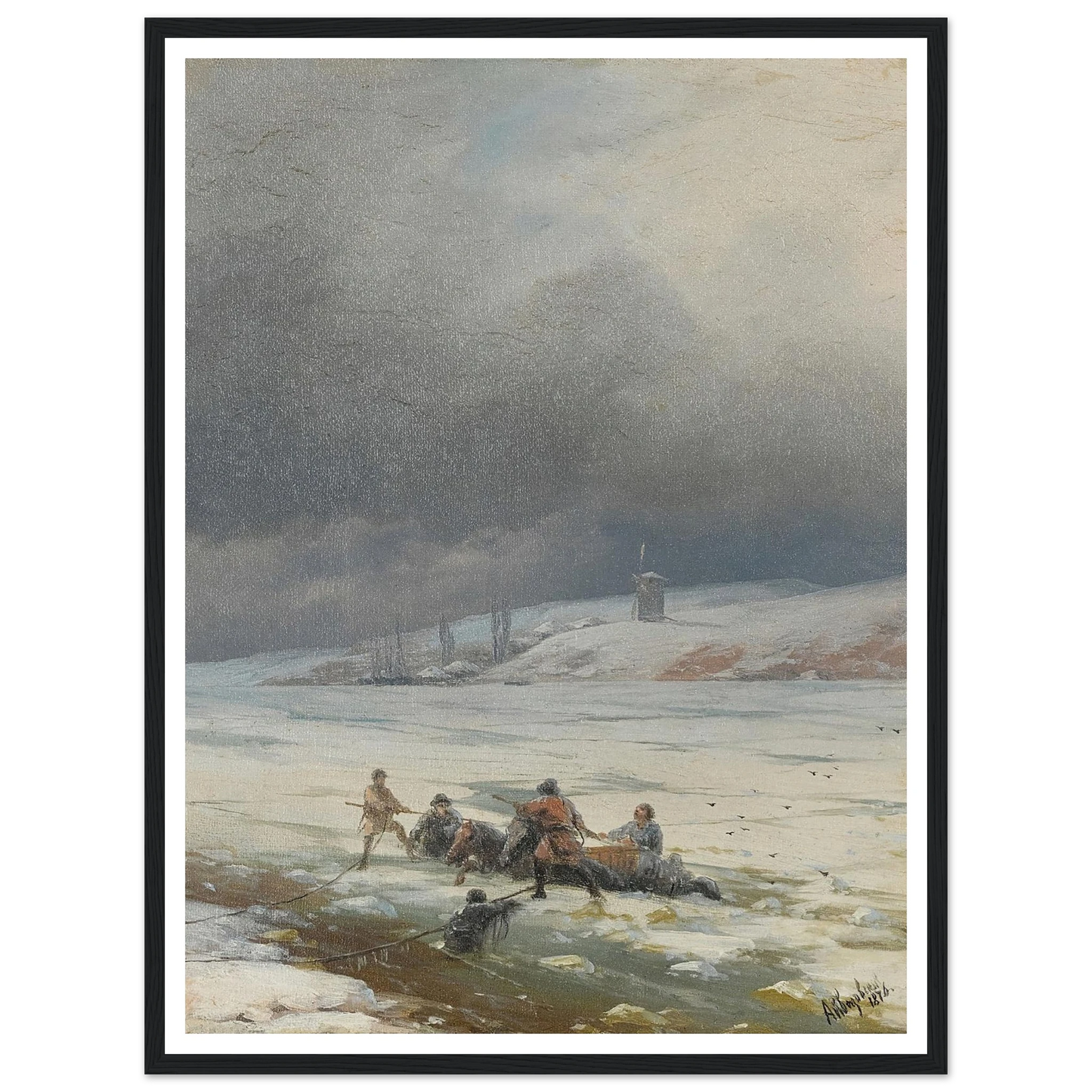 Hauling a Horse and Cart out of the Ice (1876) Art Print | Ivan Konstantinovich Aivazovsky-Quipham Collections