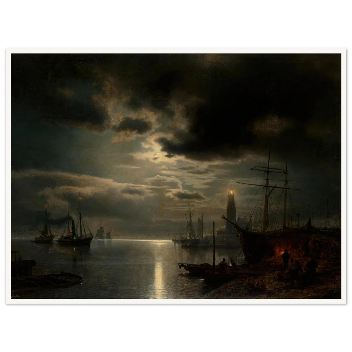 A Moonlit Harbor (1867) Art Print | Hermann Ottomar Herzog-Quipham Collections