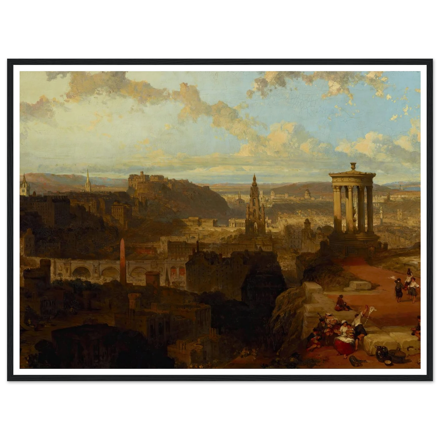 Edinburgh from the Calton Hill (1858) Art Print | David Roberts - Framed Poster - 30x40 cm / 12x16″ - Black frame