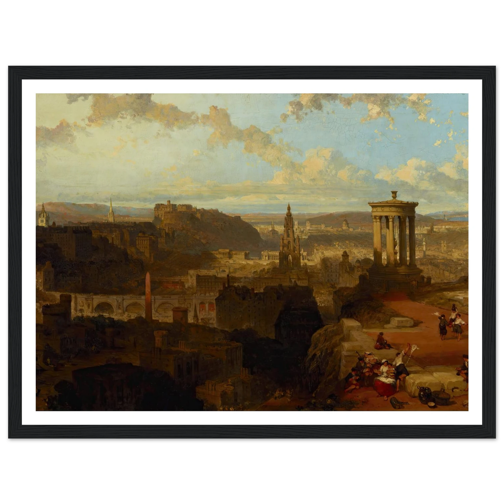 Edinburgh from the Calton Hill (1858) Art Print | David Roberts - Framed Poster - 30x40 cm / 12x16″ - Black frame