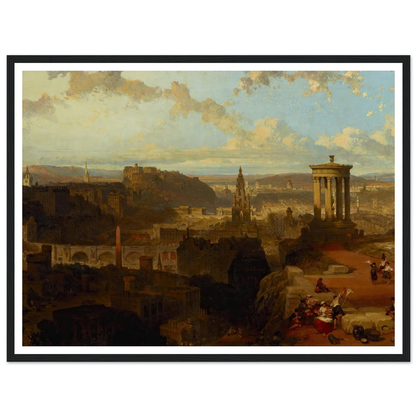 Edinburgh from the Calton Hill (1858) Art Print | David Roberts - Framed Poster - 30x40 cm / 12x16″ - Black frame