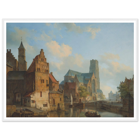 A View Of The Delftse Vaart And St Laurens Church, Rotterdam (1840) Art Print | Cornelis Springer - Framed Poster - 30x40 cm / 12x16″ - Black frame