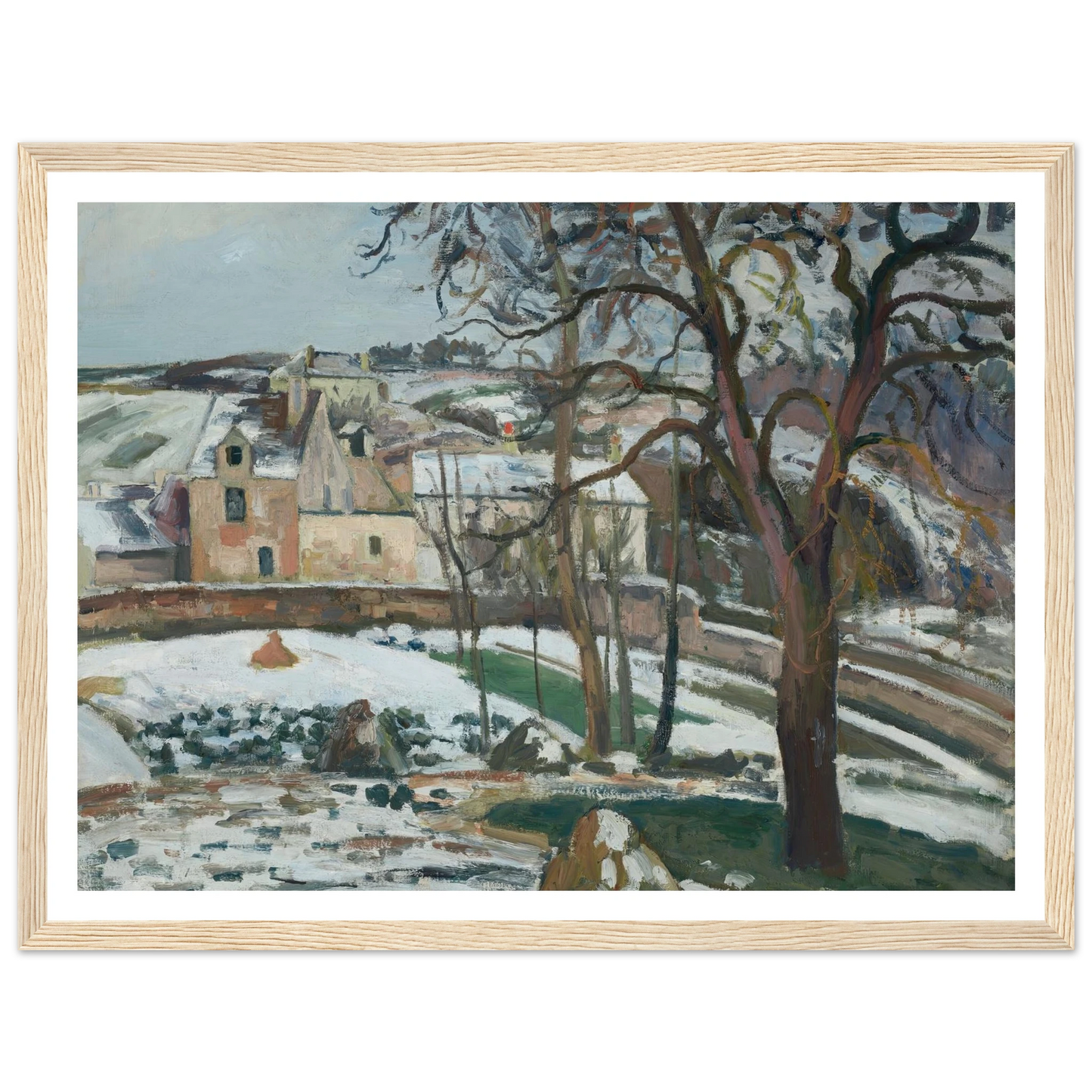 Effet de neige à L’Hermitage, Pontoise (1875) Art Print | Camille Pissarro - Framed Poster - 30x40 cm / 12x16″ - Black frame