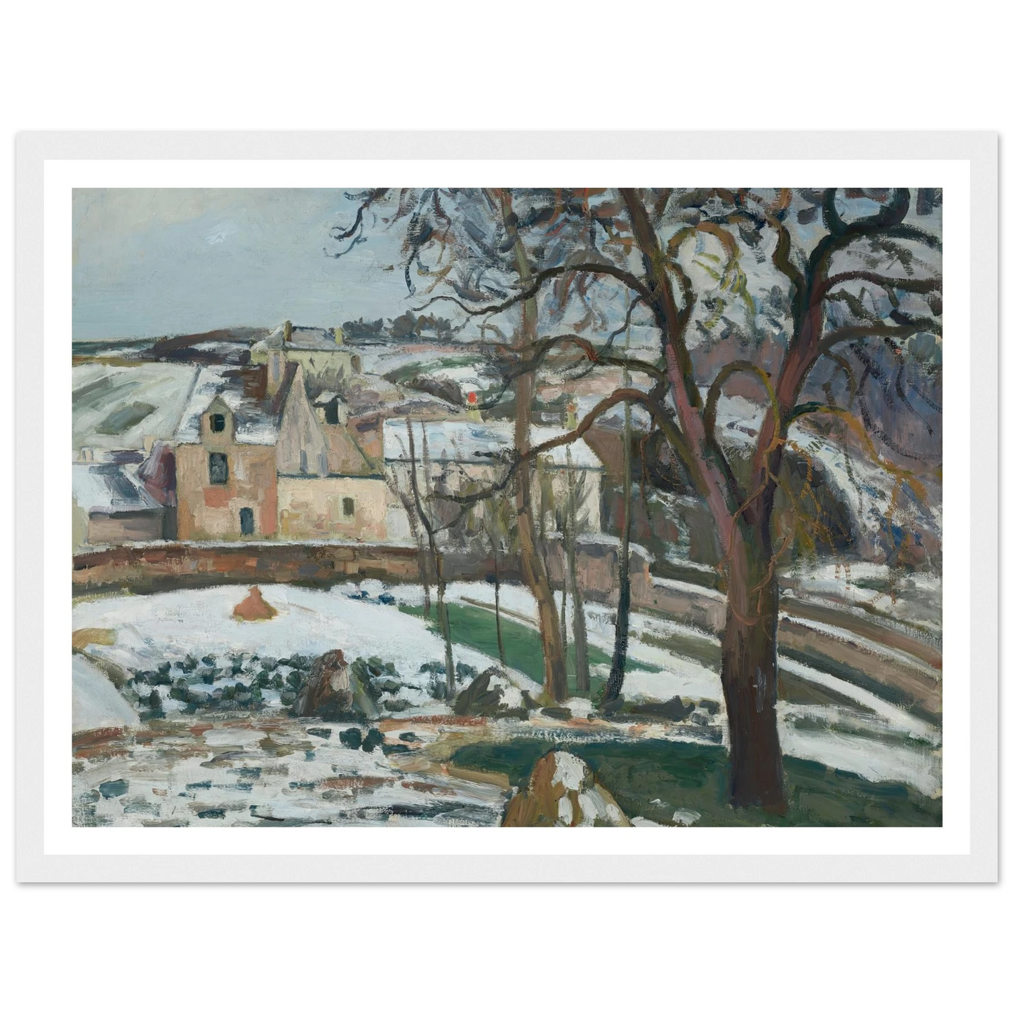 Effet de neige à L’Hermitage, Pontoise (1875) Art Print | Camille Pissarro - Framed Poster - 30x40 cm / 12x16″ - Black frame