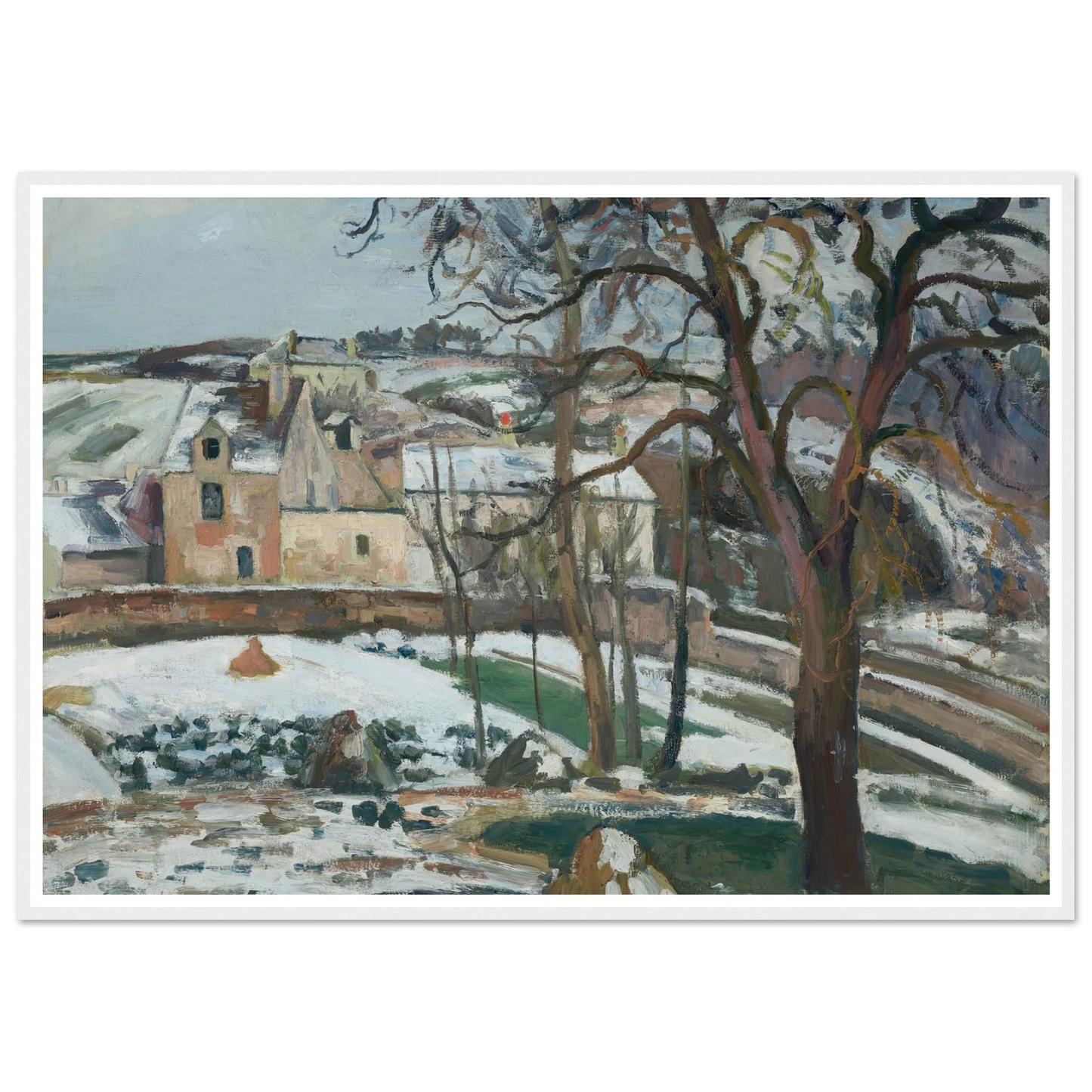 Effet de neige à L’Hermitage, Pontoise (1875) Art Print | Camille Pissarro - Framed Poster - 30x40 cm / 12x16″ - Black frame