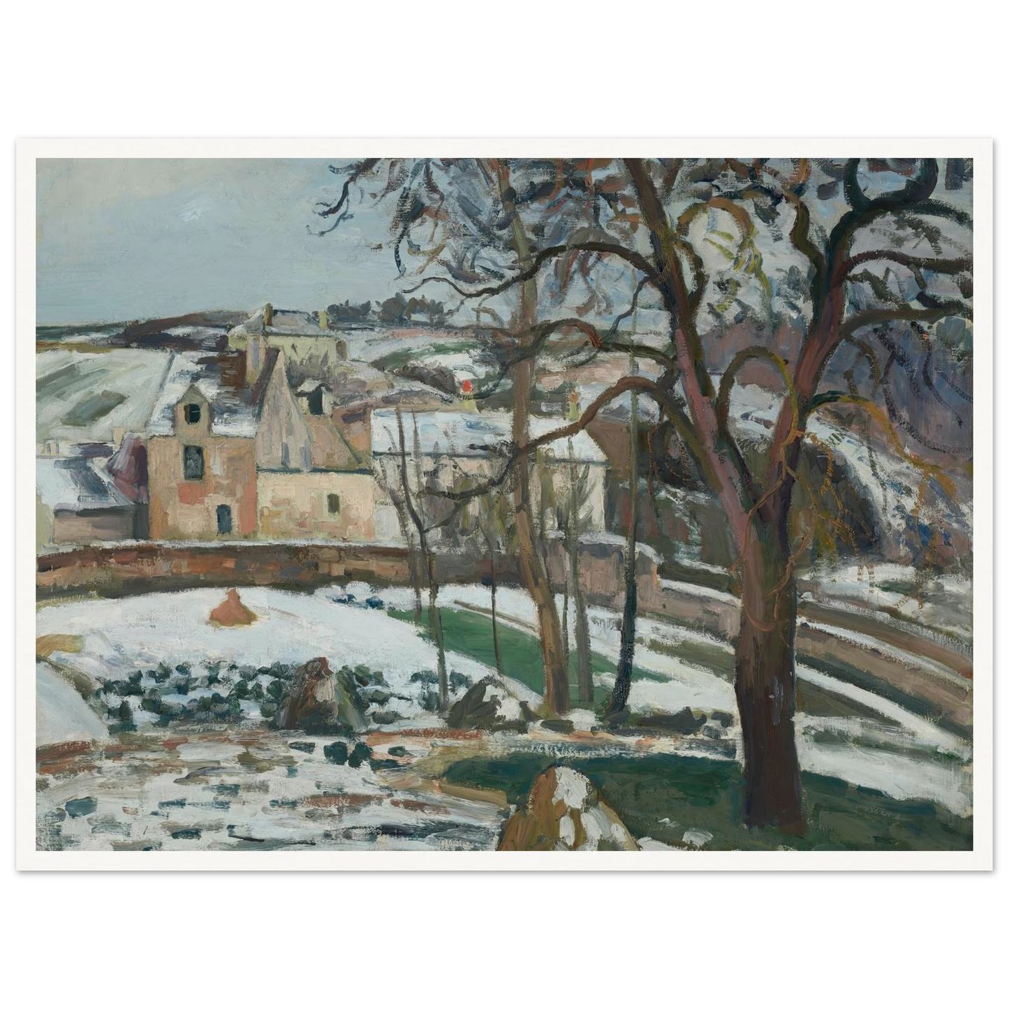 Effet de neige à L’Hermitage, Pontoise (1875) Art Print | Camille Pissarro - Framed Poster - 30x40 cm / 12x16″ - Black frame
