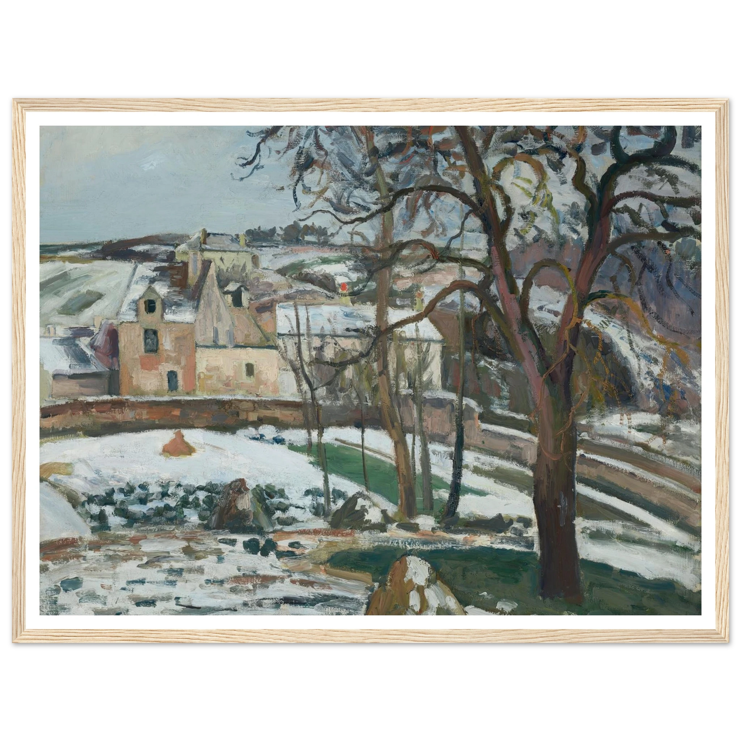 Effet de neige à L’Hermitage, Pontoise (1875) Art Print | Camille Pissarro - Framed Poster - 30x40 cm / 12x16″ - Black frame
