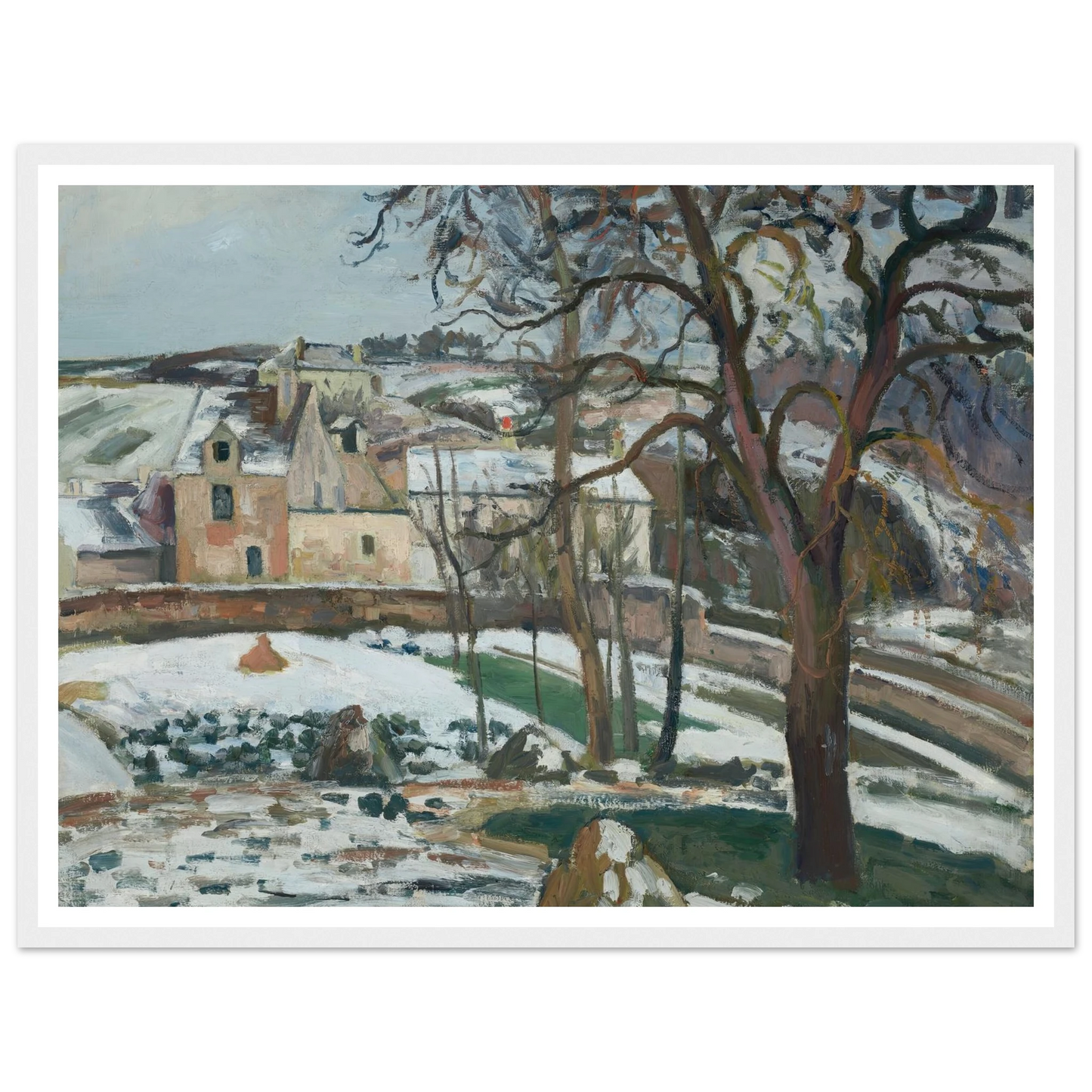 Effet de neige à L’Hermitage, Pontoise (1875) Art Print | Camille Pissarro - Framed Poster - 30x40 cm / 12x16″ - Black frame