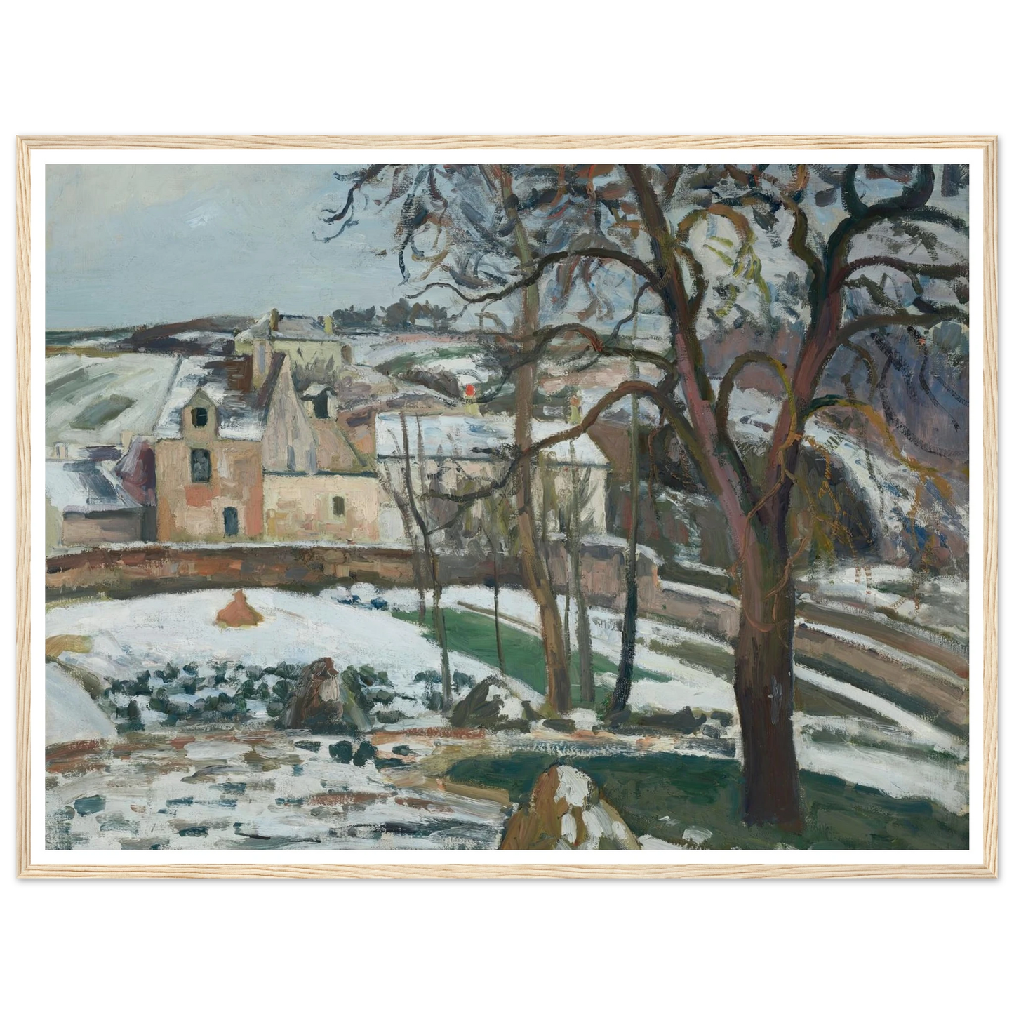 Effet de neige à L’Hermitage, Pontoise (1875) Art Print | Camille Pissarro - Framed Poster - 30x40 cm / 12x16″ - Black frame