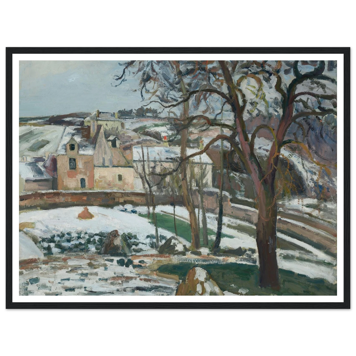 Effet de neige à L’Hermitage, Pontoise (1875) Art Print | Camille Pissarro - Framed Poster - 30x40 cm / 12x16″ - Black frame