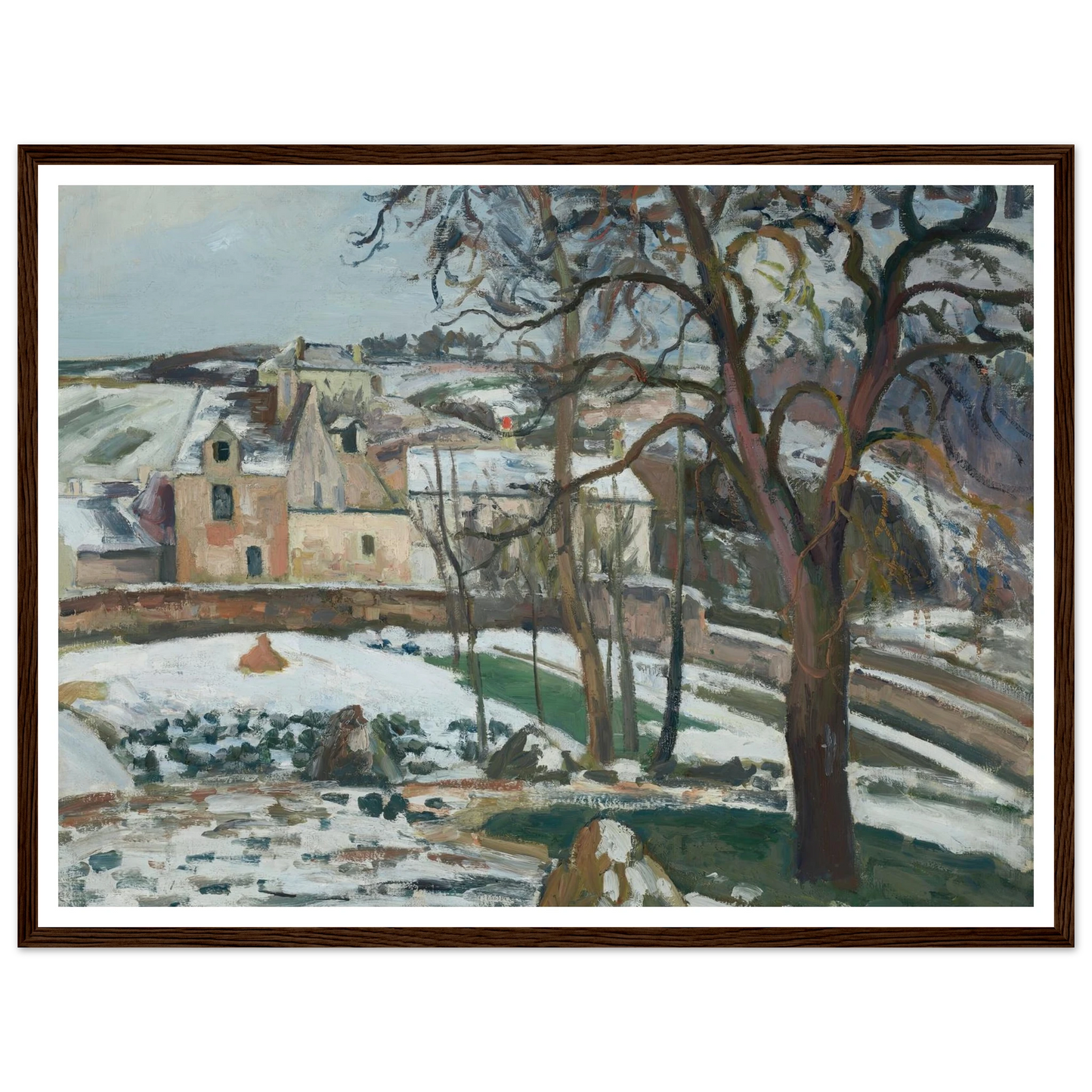 Effet de neige à L’Hermitage, Pontoise (1875) Art Print | Camille Pissarro - Framed Poster - 30x40 cm / 12x16″ - Black frame