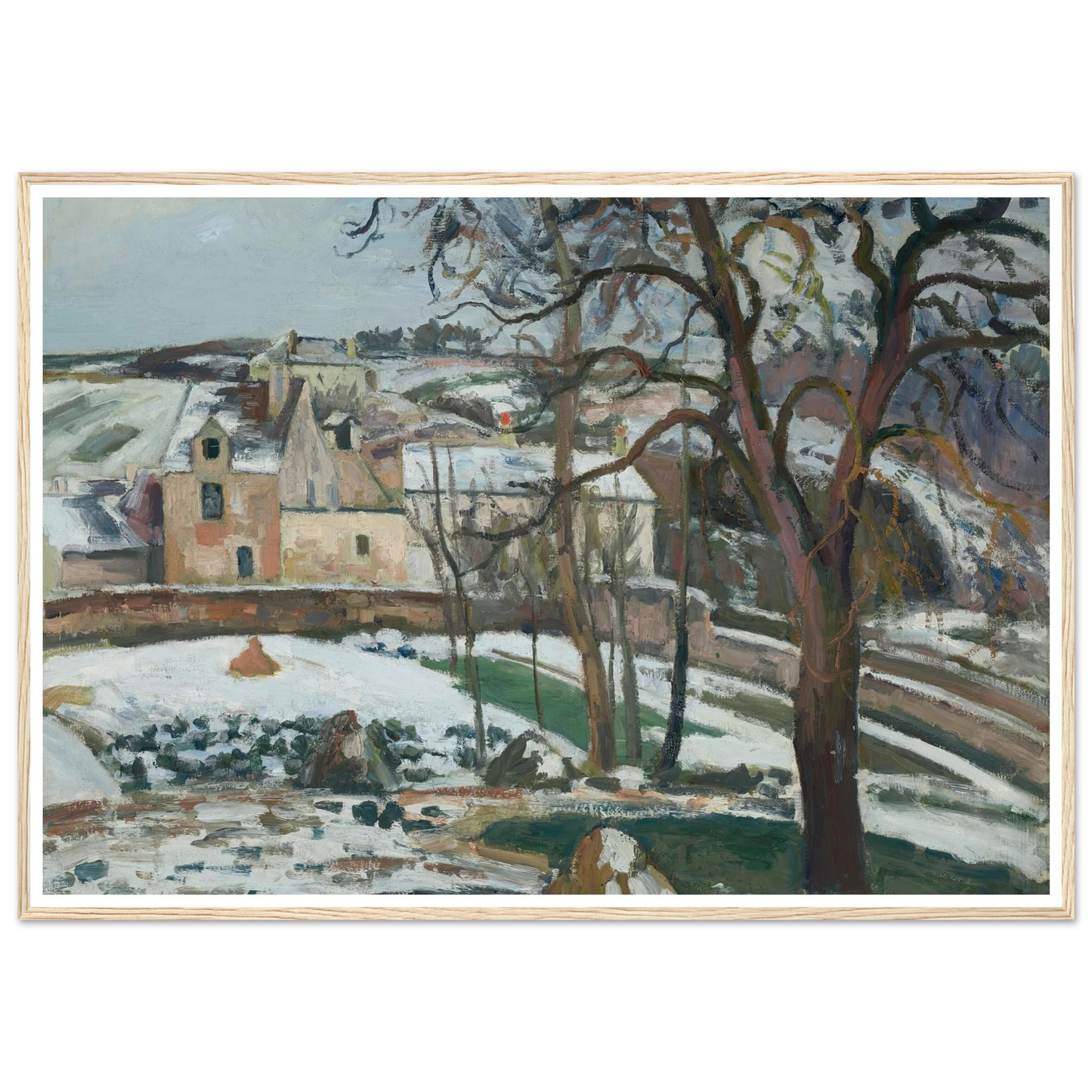 Effet de neige à L’Hermitage, Pontoise (1875) Art Print | Camille Pissarro - Framed Poster - 30x40 cm / 12x16″ - Black frame
