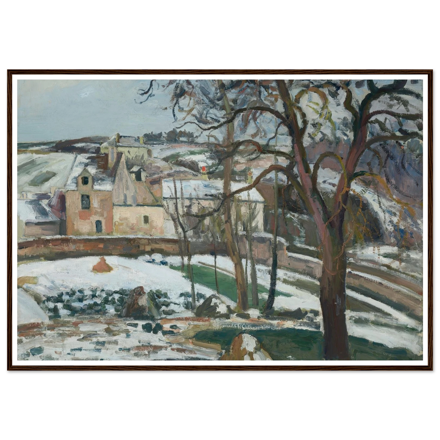 Effet de neige à L’Hermitage, Pontoise (1875) Art Print | Camille Pissarro - Framed Poster - 30x40 cm / 12x16″ - Black frame