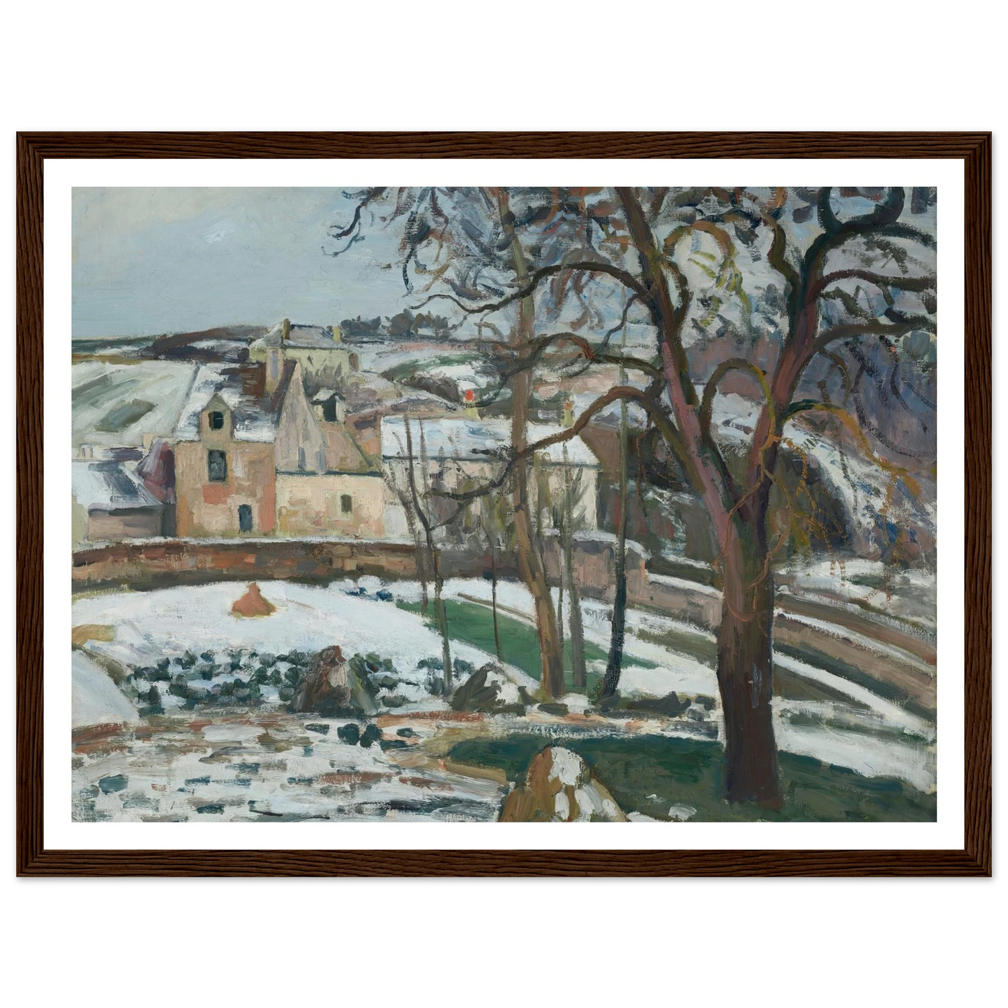 Effet de neige à L’Hermitage, Pontoise (1875) Art Print | Camille Pissarro - Framed Poster - 30x40 cm / 12x16″ - Black frame