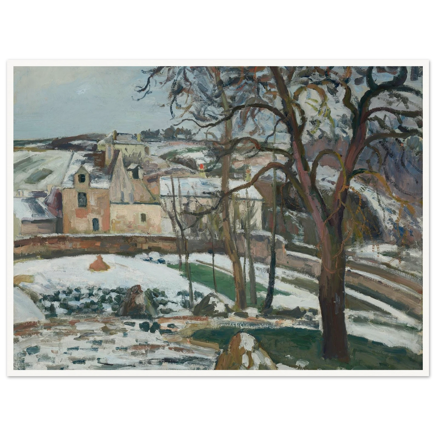 Effet de neige à L’Hermitage, Pontoise (1875) Art Print | Camille Pissarro - Framed Poster - 30x40 cm / 12x16″ - Black frame