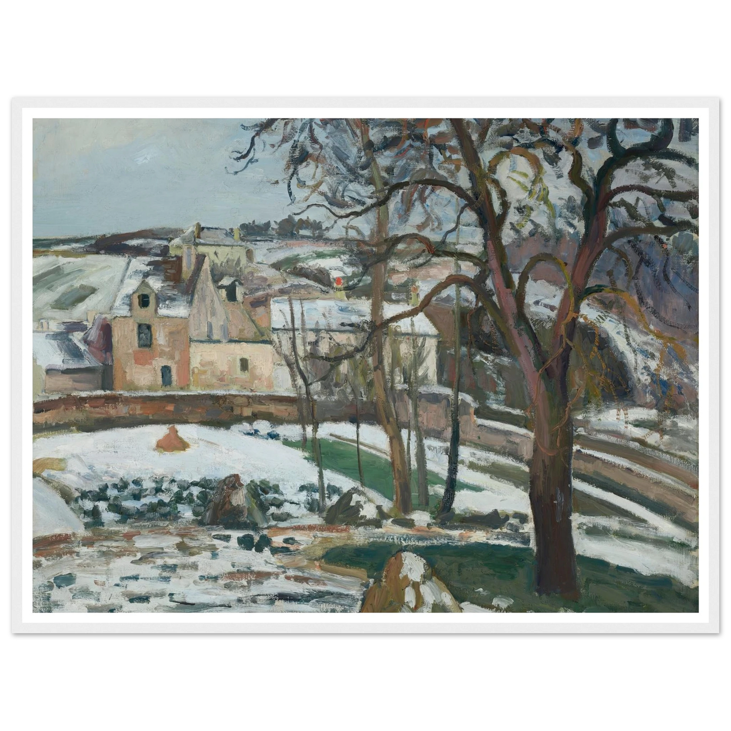 Effet de neige à L’Hermitage, Pontoise (1875) Art Print | Camille Pissarro - Framed Poster - 30x40 cm / 12x16″ - Black frame