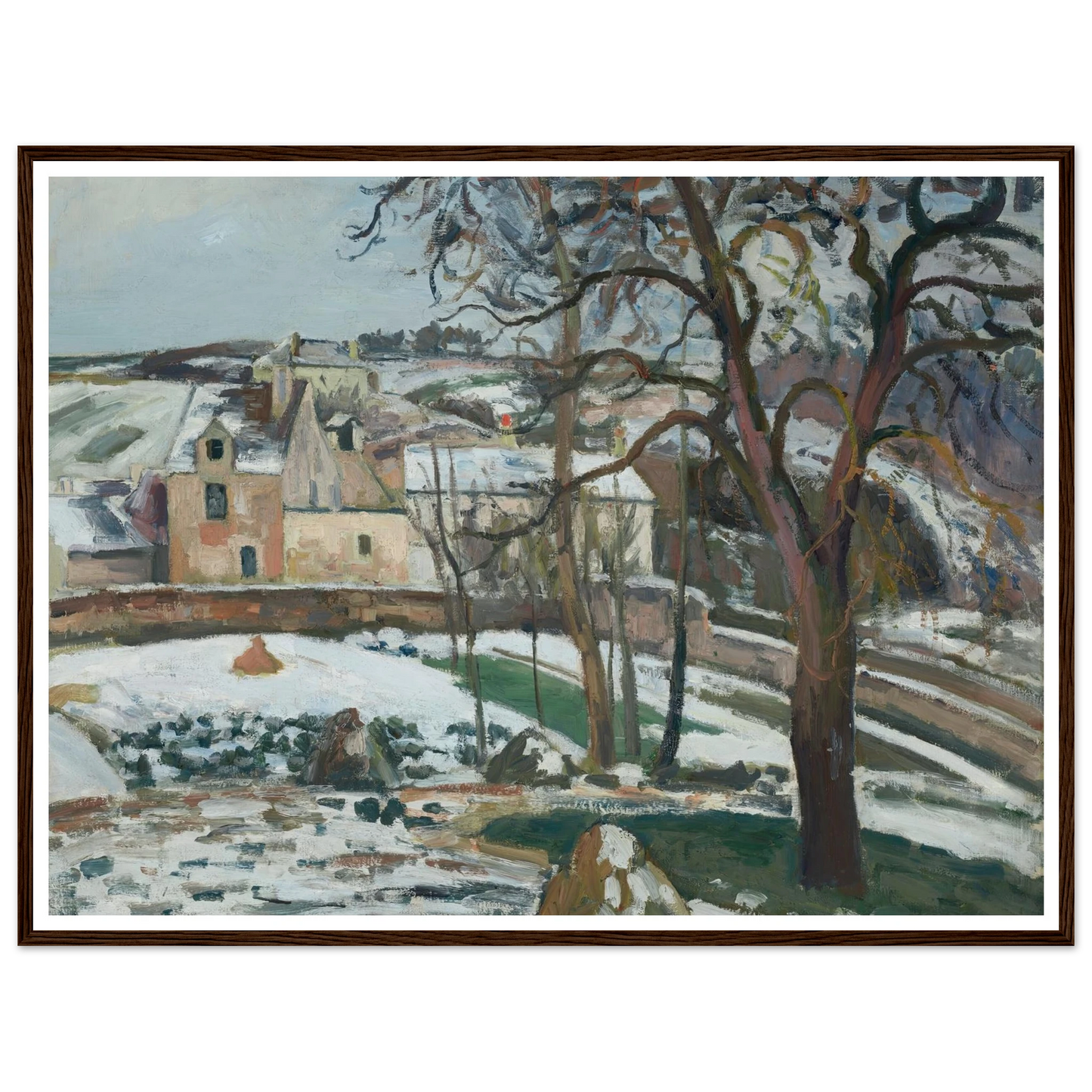 Effet de neige à L’Hermitage, Pontoise (1875) Art Print | Camille Pissarro - Framed Poster - 30x40 cm / 12x16″ - Black frame