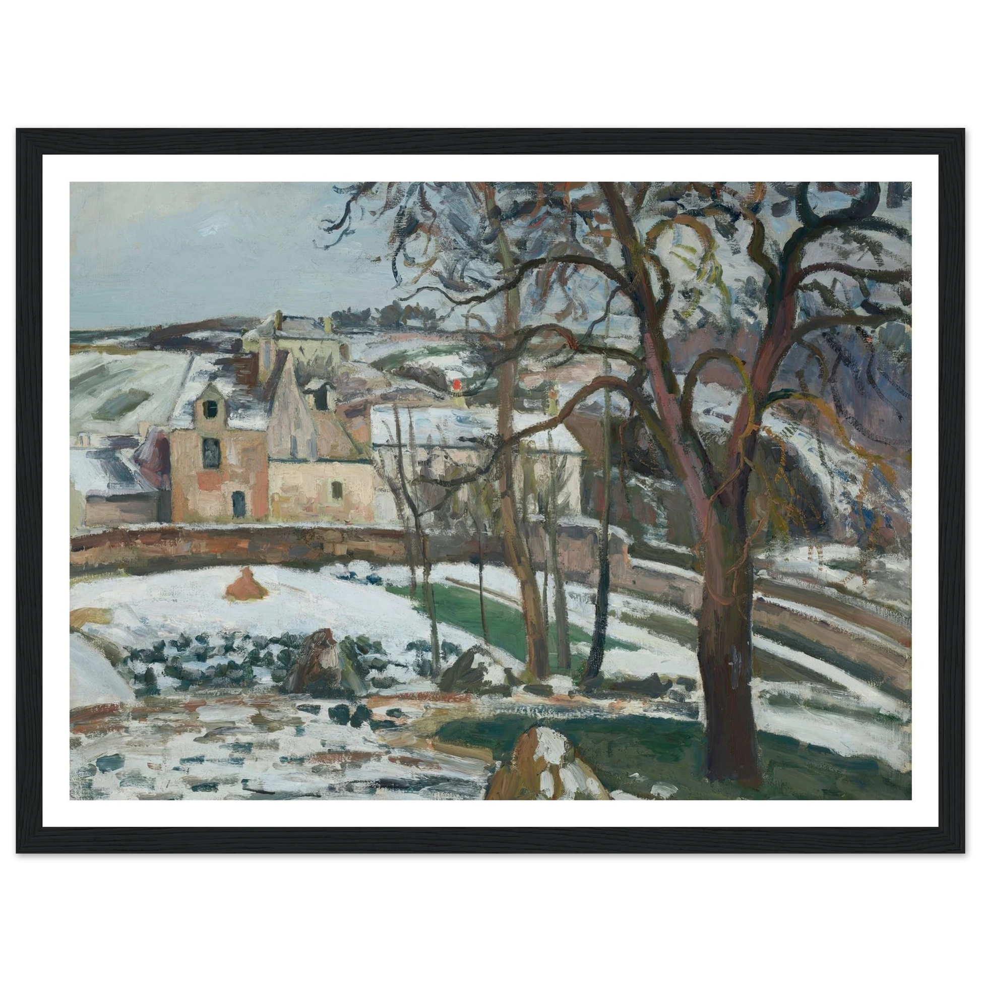 Effet de neige à L’Hermitage, Pontoise (1875) Art Print | Camille Pissarro - Framed Poster - 30x40 cm / 12x16″ - Black frame